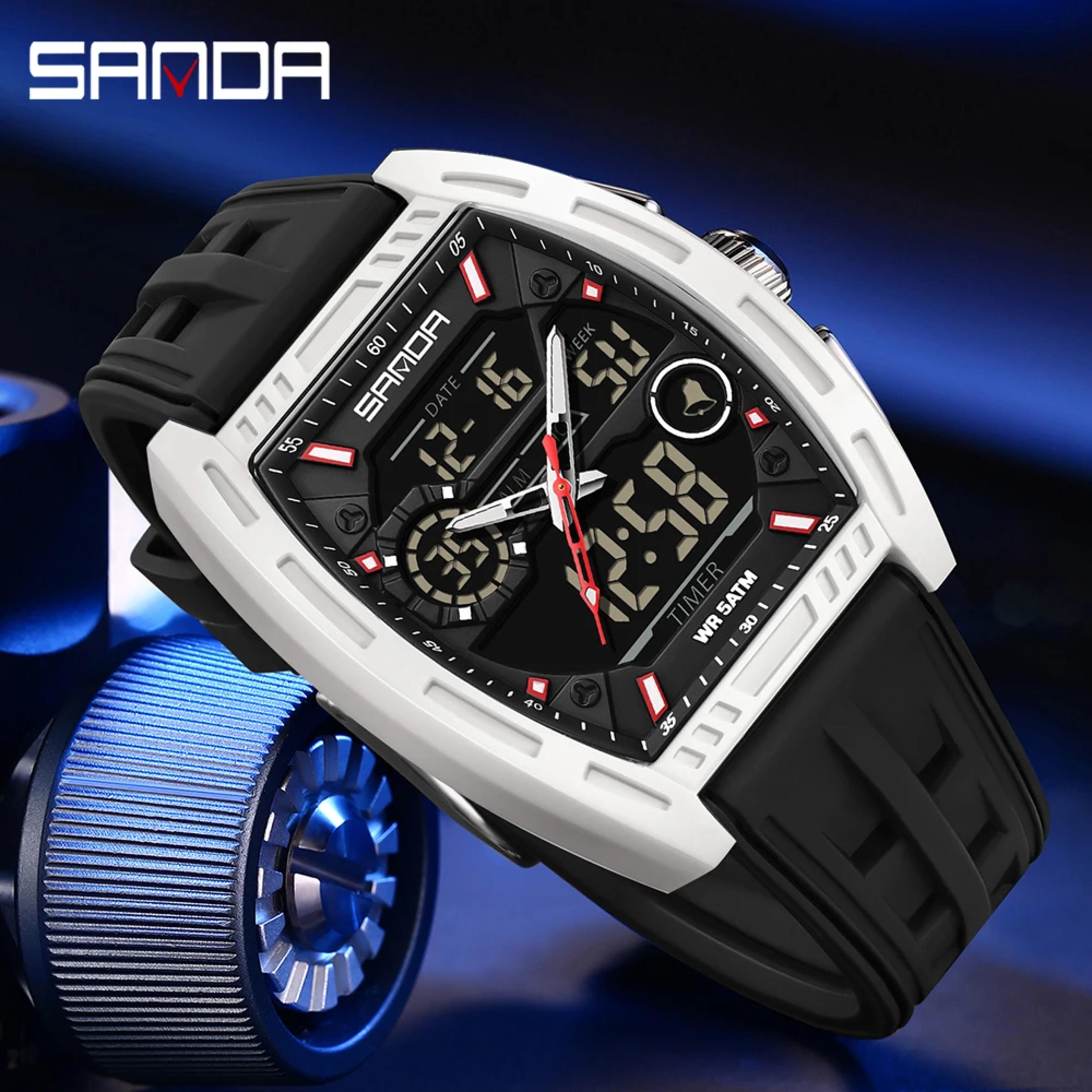 Sanda 6321 brand's new electronic watch digital multifunctional fashion trend men's watch silicone waterproof alarm clock men view 3