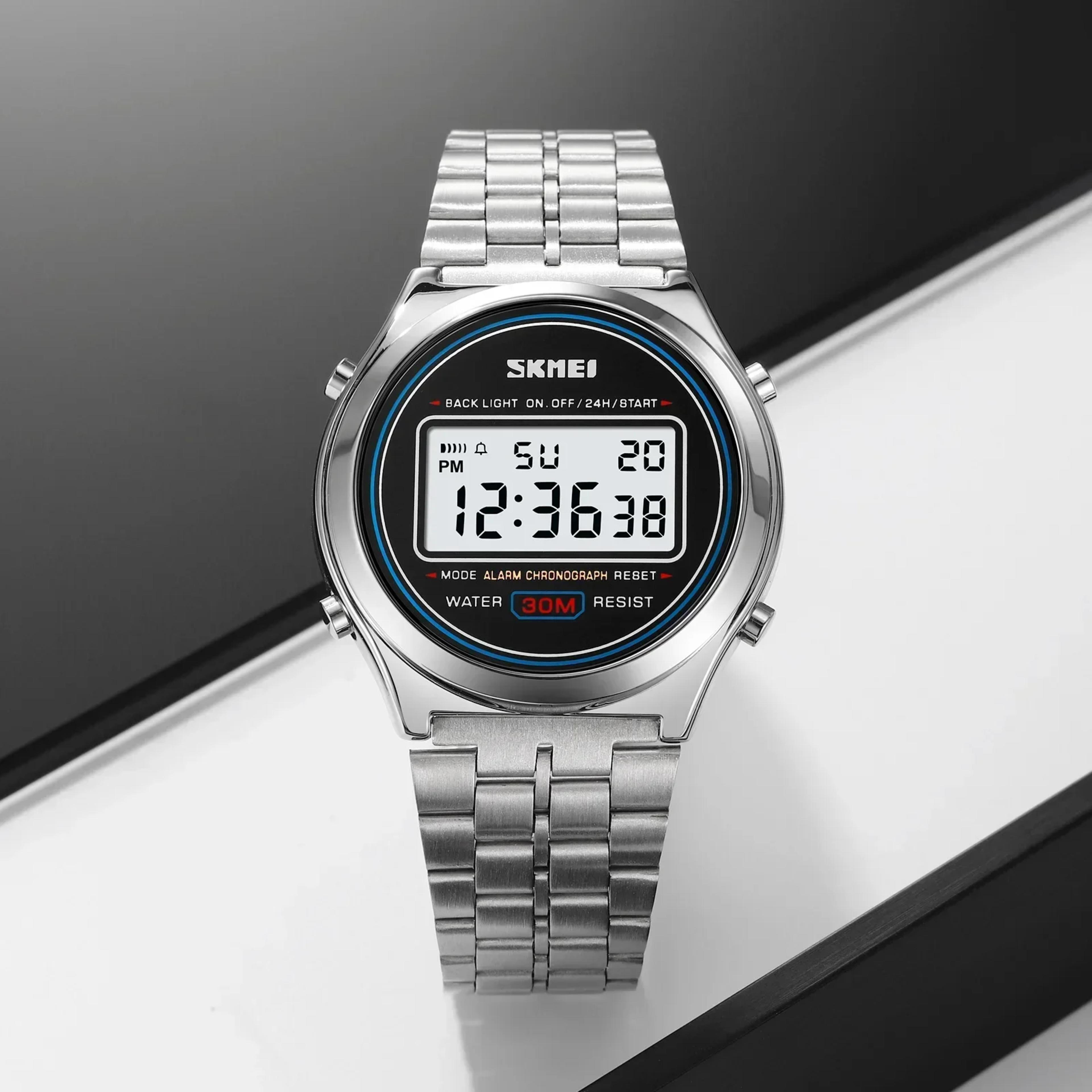 SKMEI 2146 Stainless Steel Men Waterproof Date Alarm Wriswatch reloj hombre Back Light Display Stopwatch Digital Watch alternate