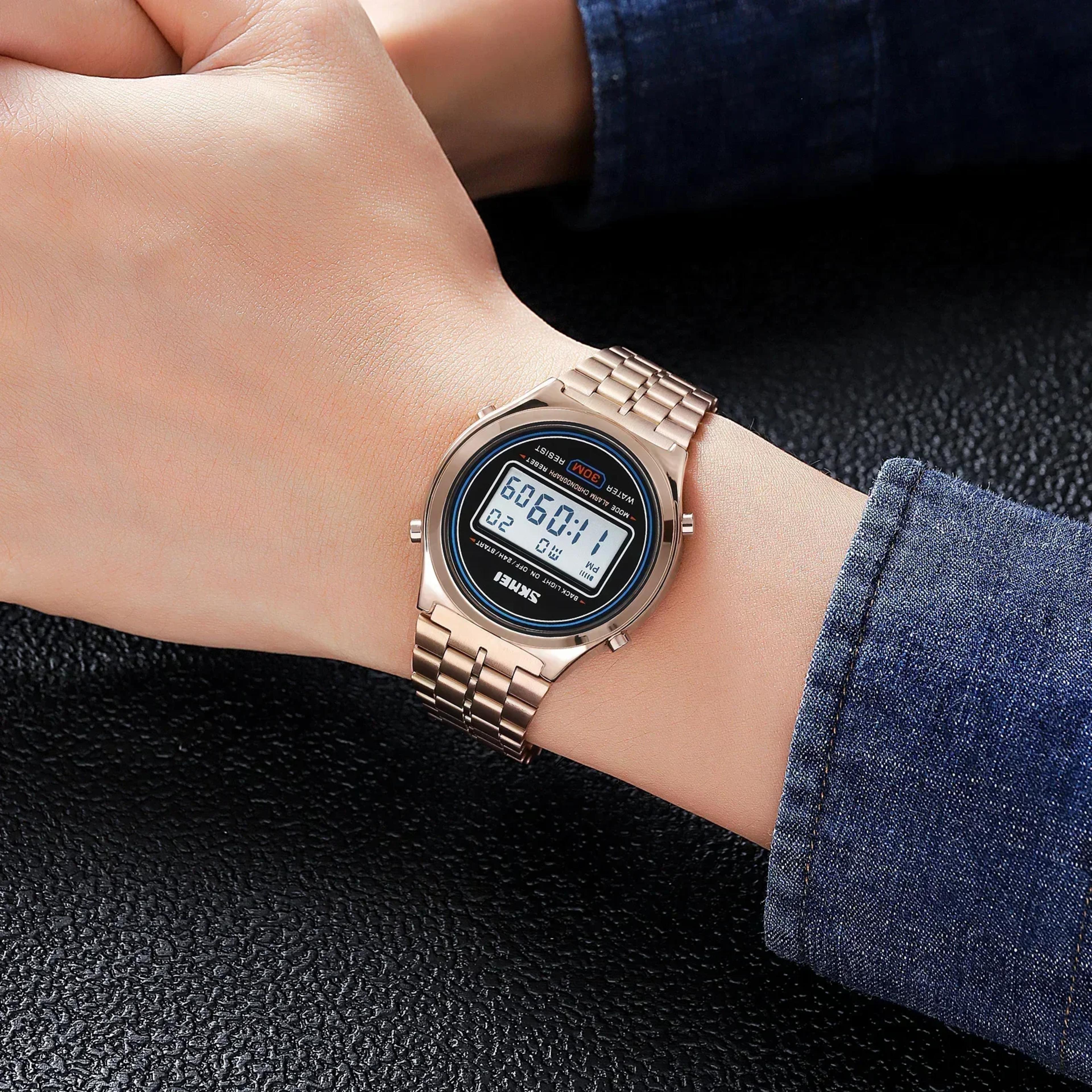 SKMEI 2146 Stainless Steel Men Waterproof Date Alarm Wriswatch reloj hombre Back Light Display Stopwatch Digital Watch view 3