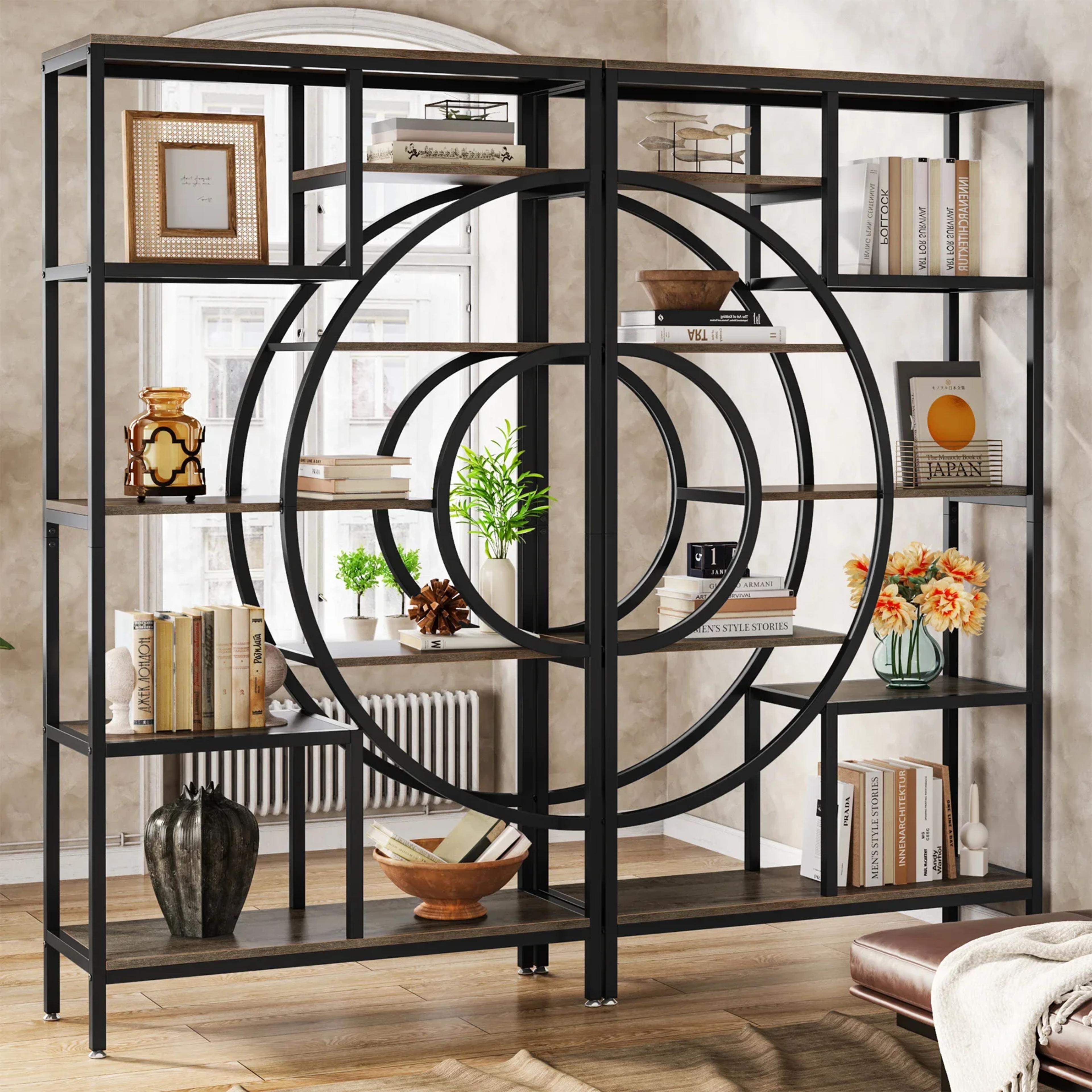 Tribesigns 71 inches Geometric Bookcase, 8-Tiers Bookshelves, Rustic Bookcase with Metal Frame, Freestanding Open Shelving view 3