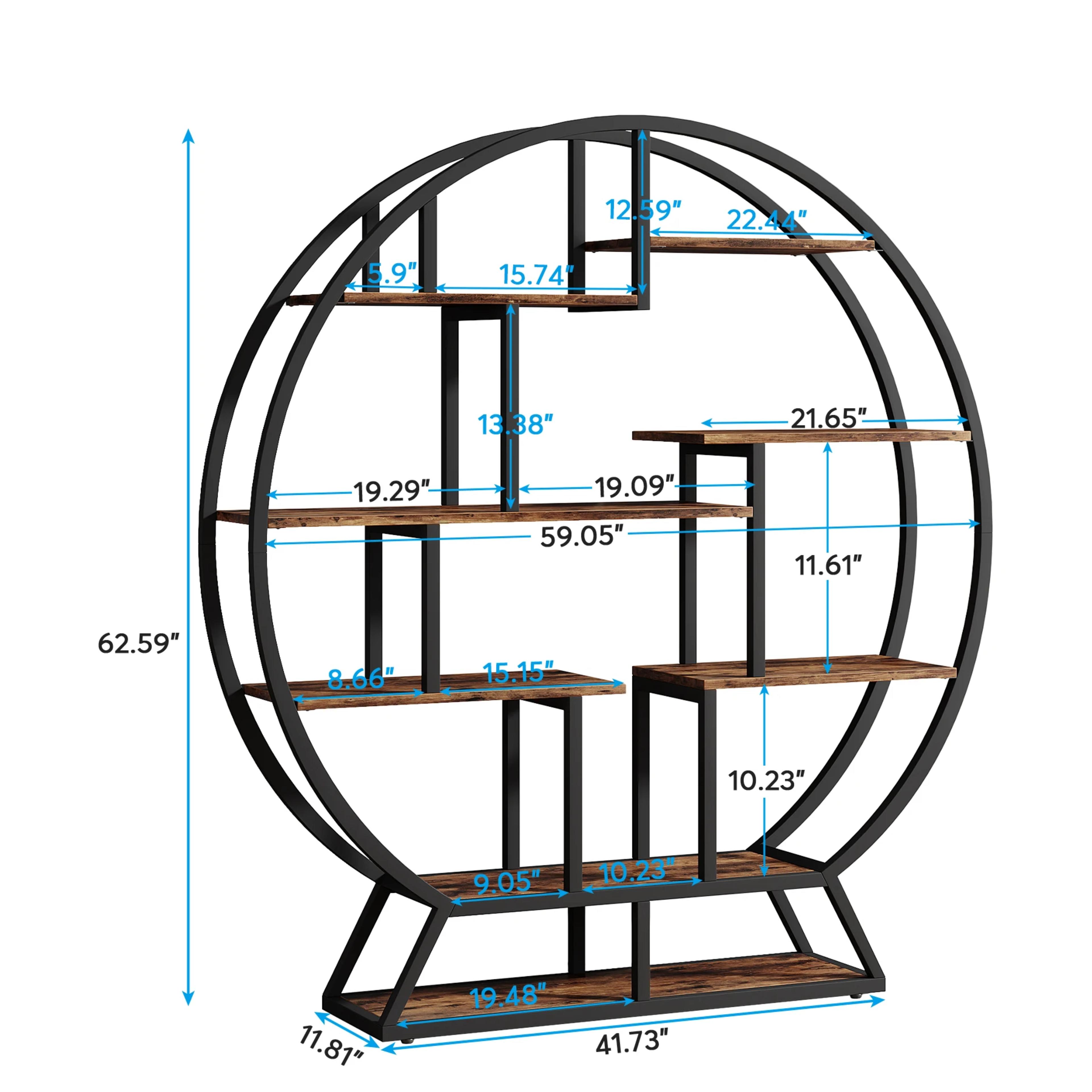 Tribesigns Bookshelf, Round Bookshelves Etagere Bookcase, 63-Inch Industrial Wood Book Shelf with Staggered Shelves view 3