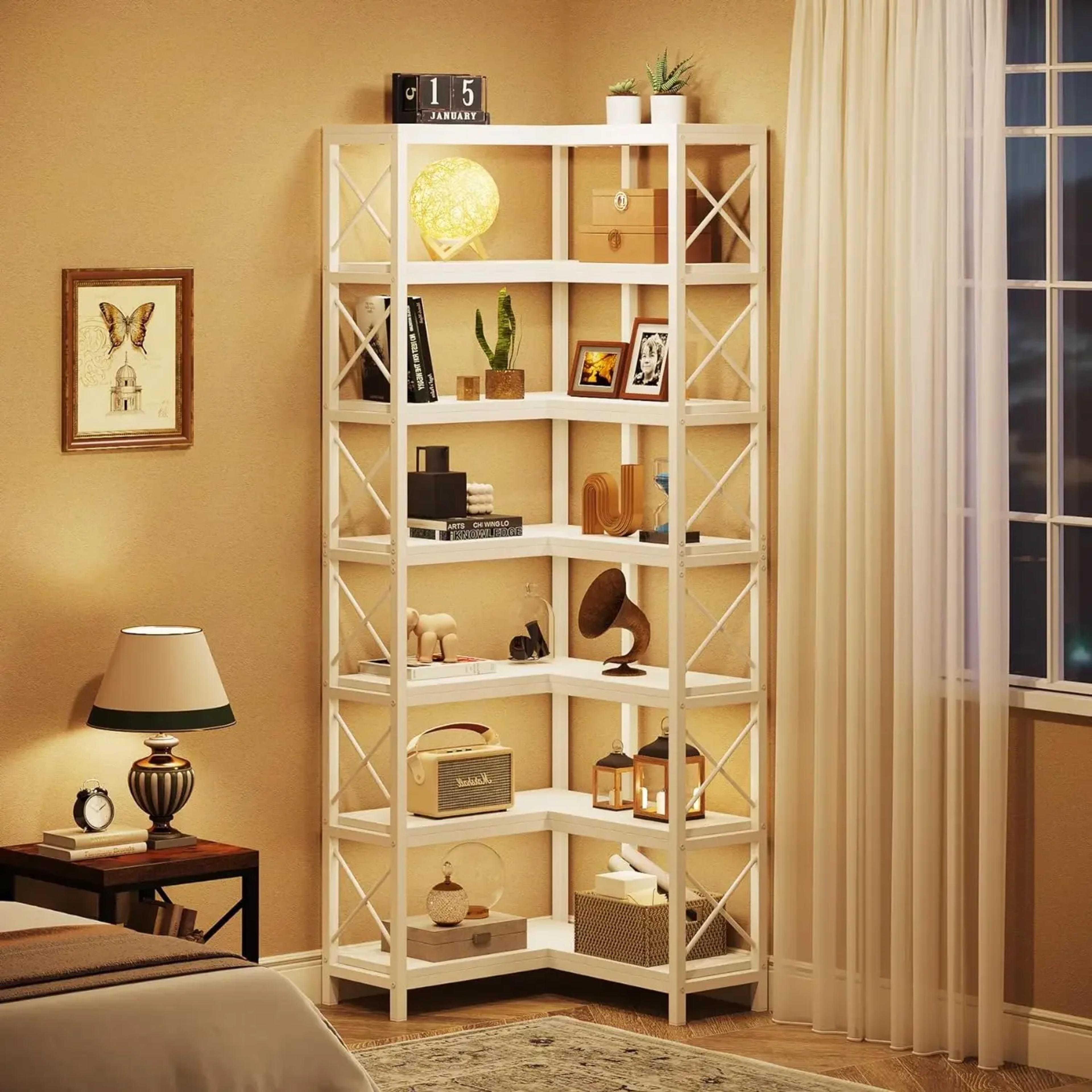 TRIBESIGNS WAY TO ORIGIN 7 Shelf Corner Bookcase, Industrial Corner Bookshelf, 7-Tier Tall Corner Shelf Storage Display Rack view 3