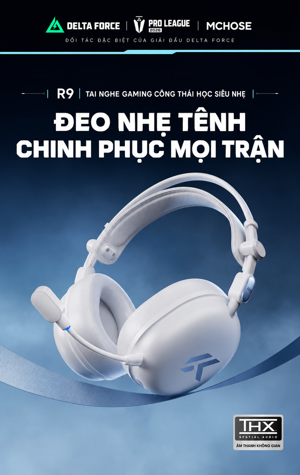 Tai nghe gaming MCHOSE R9 với thiết kế công thái học siêu nhẹ