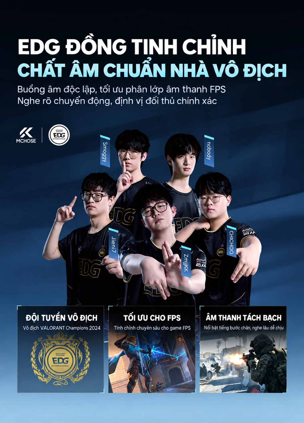 Tai nghe MCHOSE R9 được tinh chỉnh âm thanh phối hợp cùng EDG