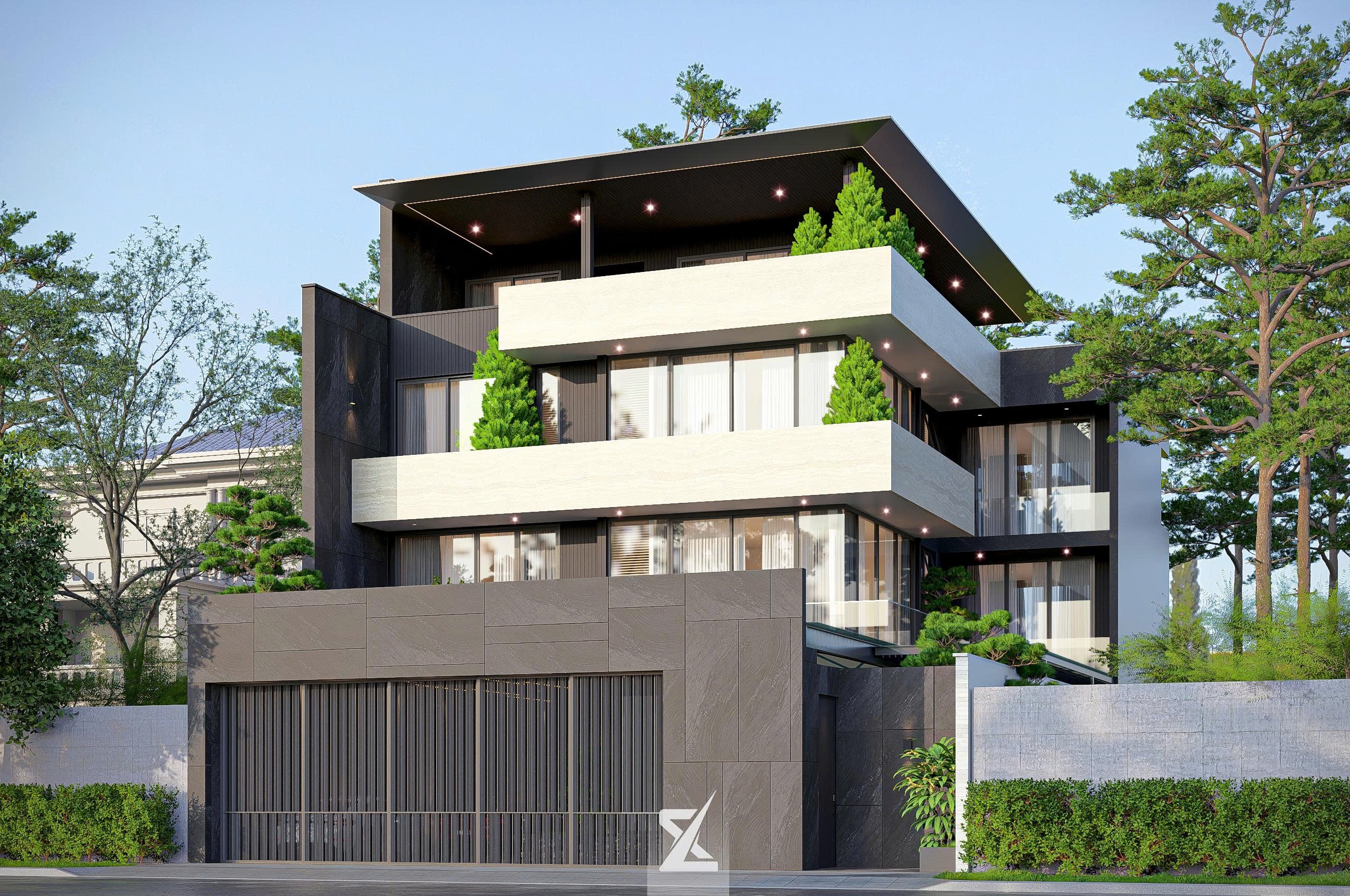 Phối cảnh mặt tiền ban ngày biệt thự Lucent Villa sang trọng