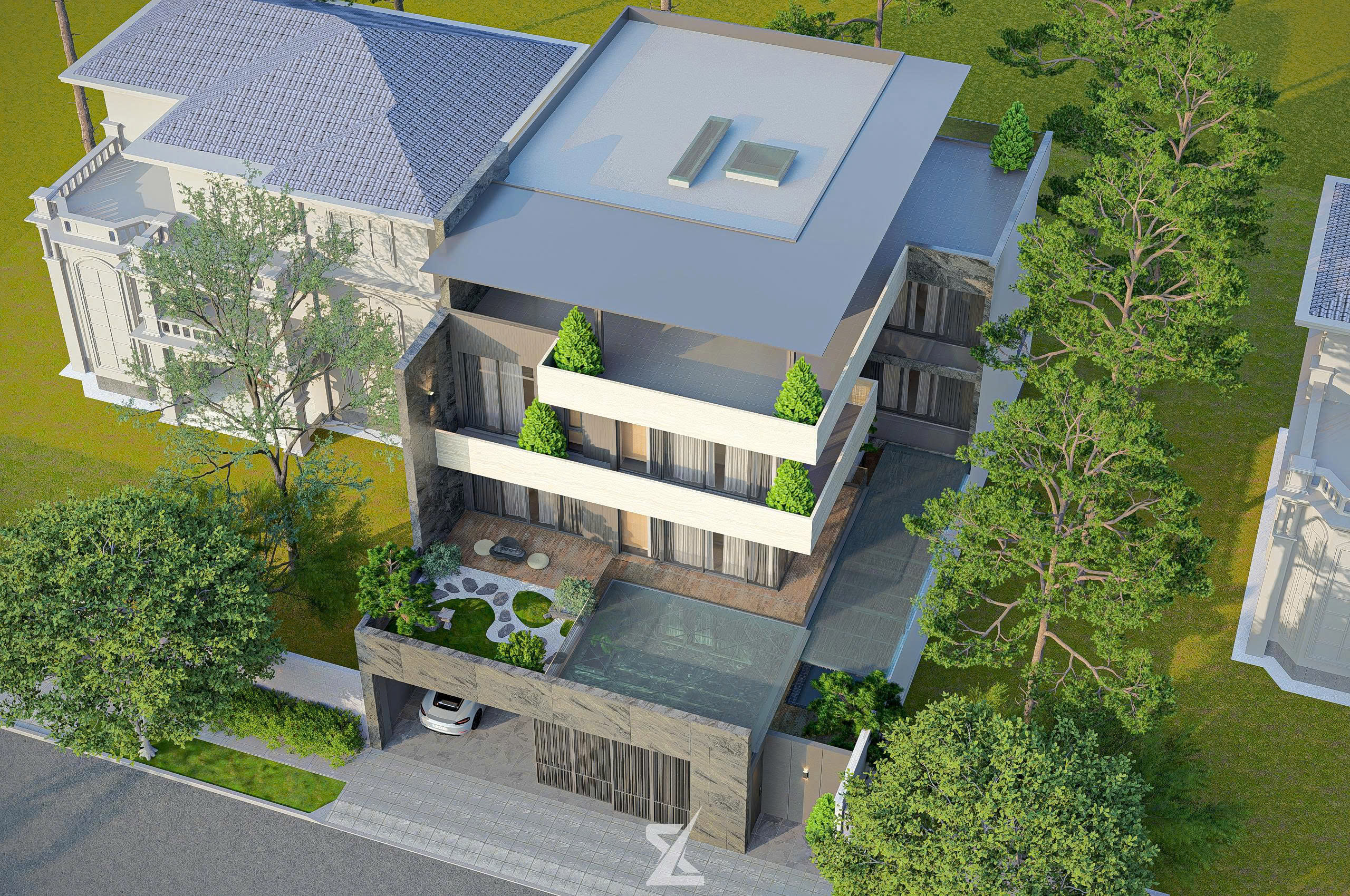 Phối cảnh chim bay tổng thể biệt thự Lucent Villa Quận 12