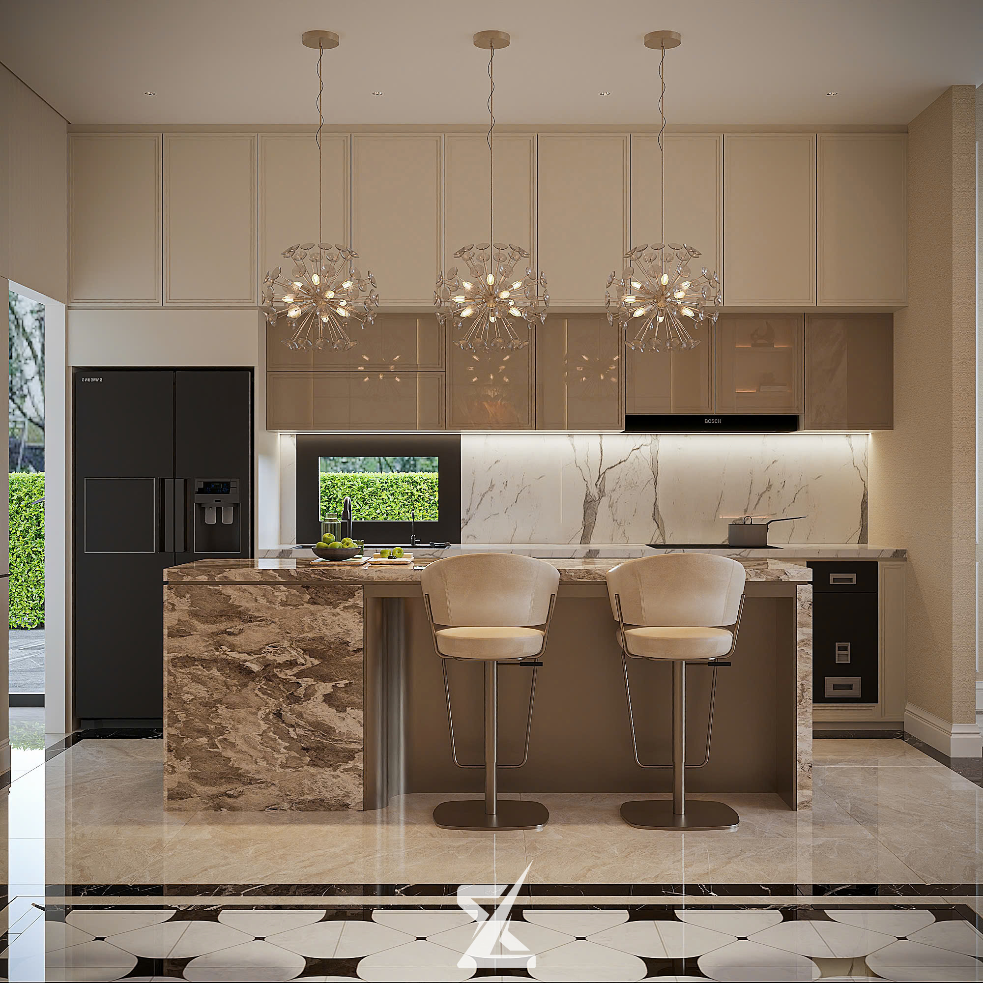 Góc bếp nấu tiện nghi hiện đại tích hợp thiết bị cao cấp tại AN GIA VILLA