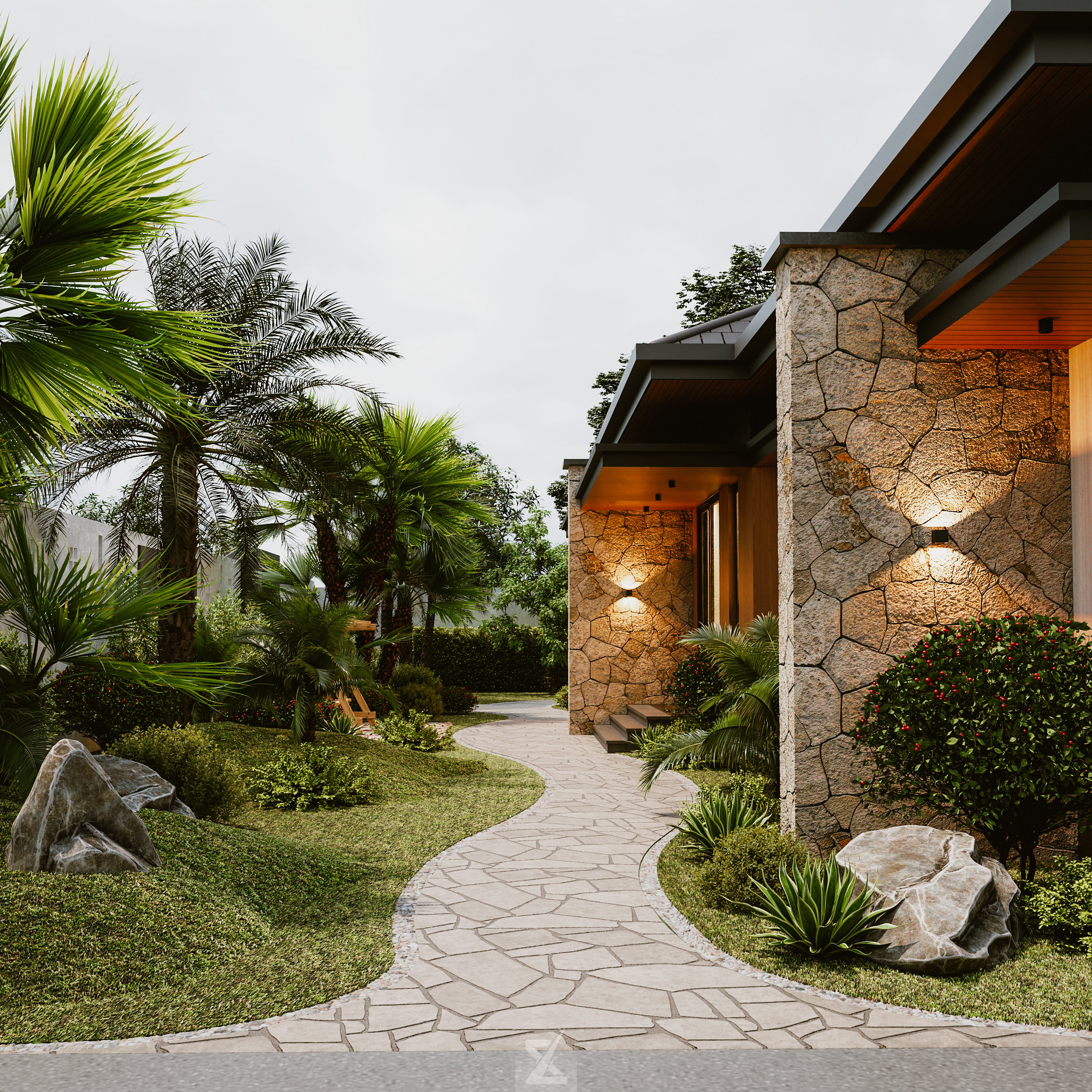 Lối dạo sân vườn xanh mướt phong cách Zen Garden