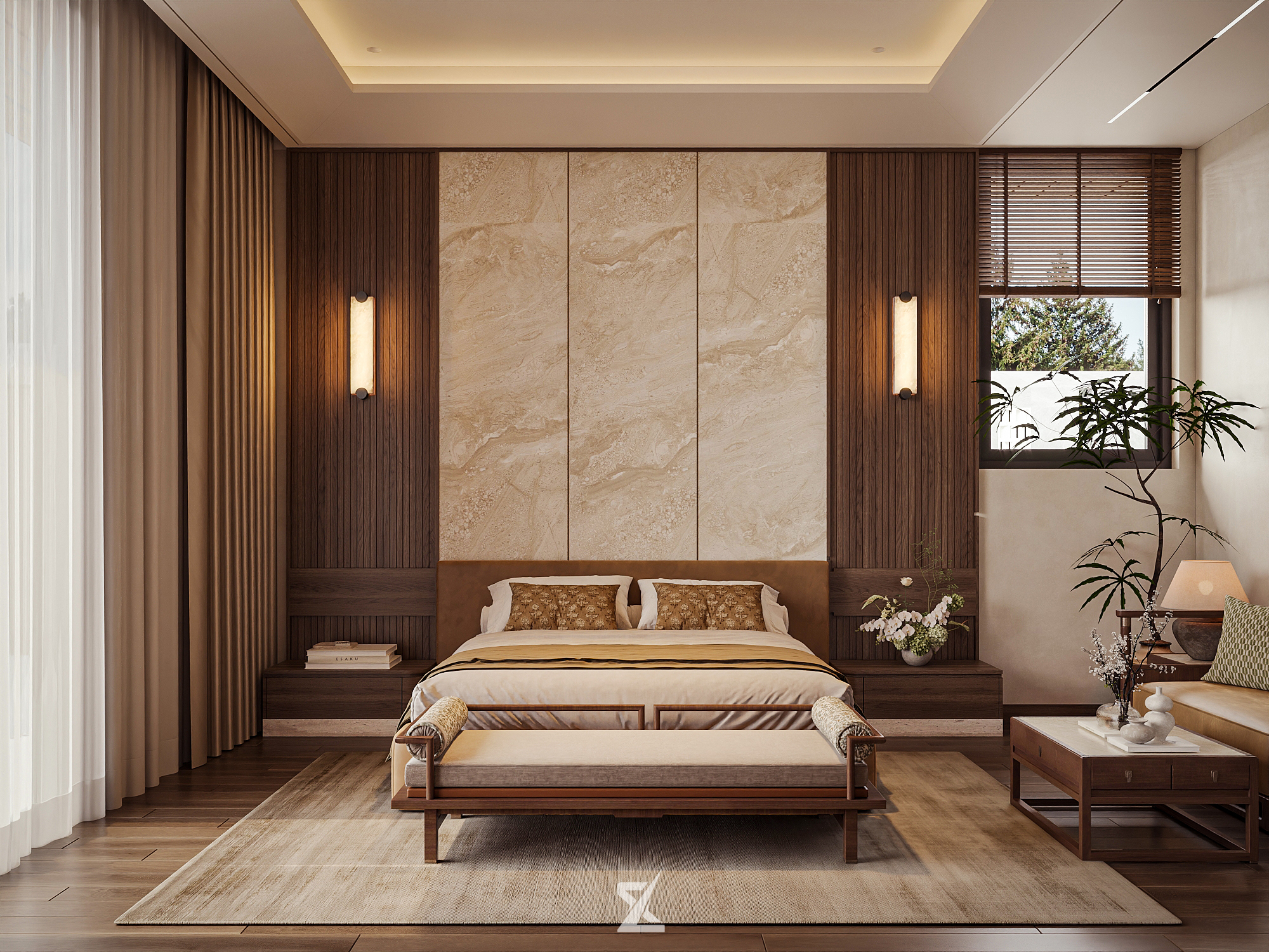 Không gian phòng ngủ thư thái đậm chất Wabi Sabi tại Sakura Garden Villa
