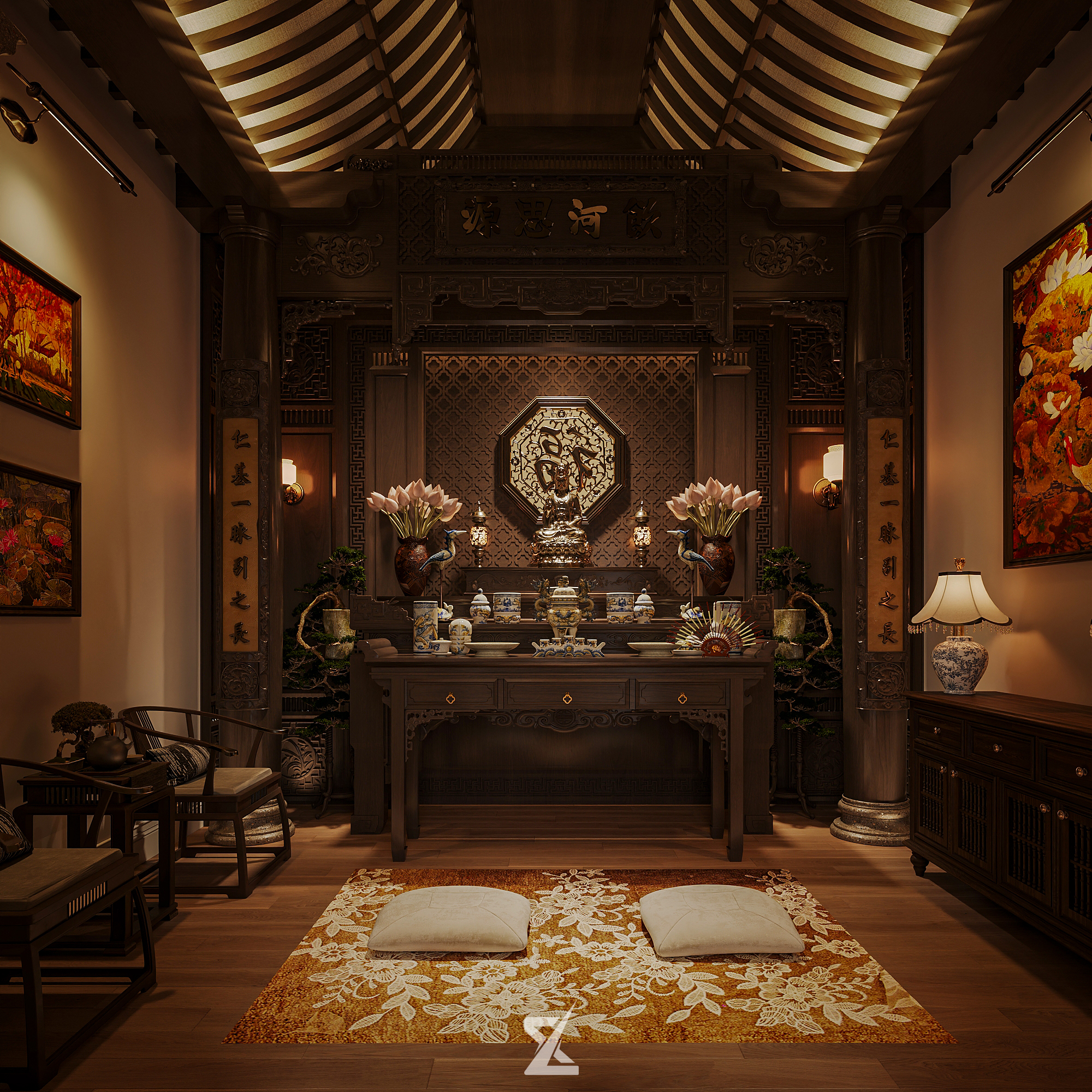 Không gian phòng thờ gia tiên tôn nghiêm bề thế tại Sakura Garden Villa