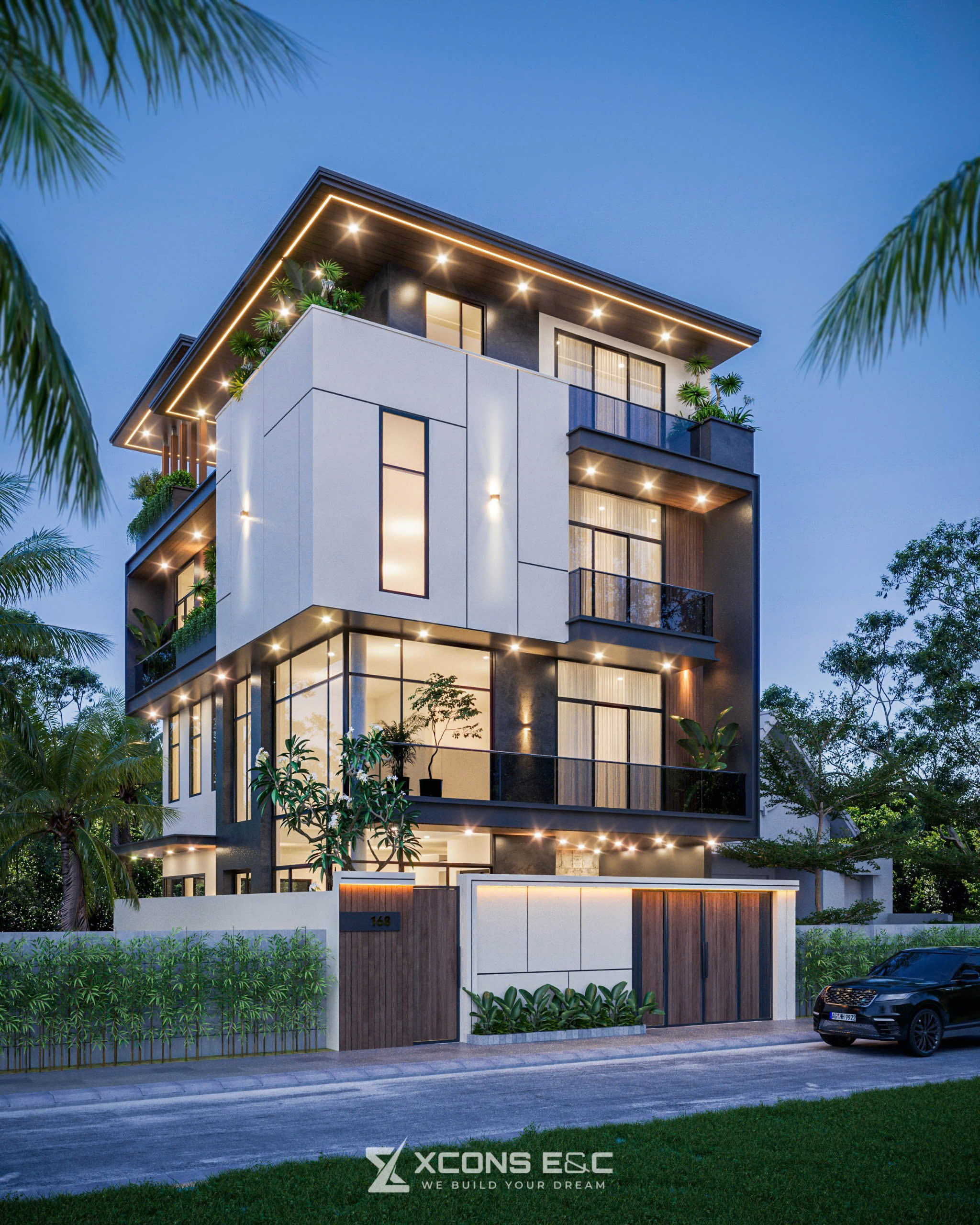 Phối cảnh ngoại thất NHL VILLA về đêm