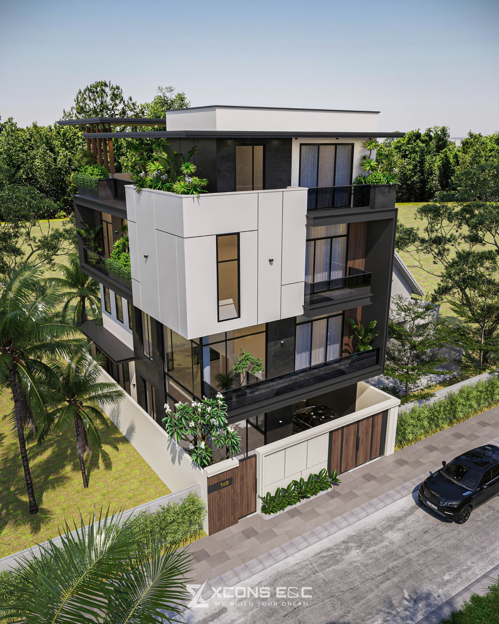 Toàn cảnh biệt thự 4 tầng nhìn từ trên cao