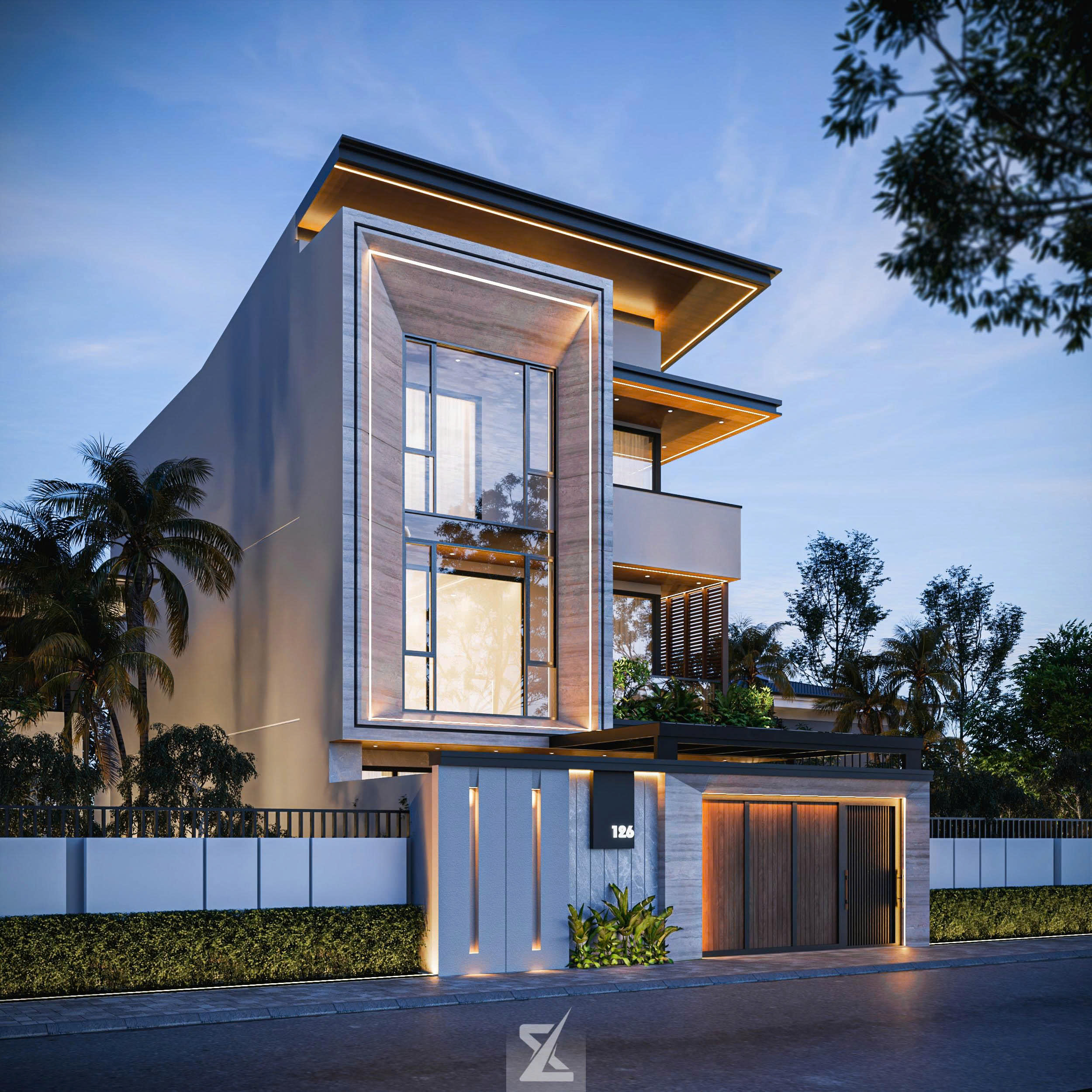 Phối cảnh lung linh The Lumina Villa về đêm