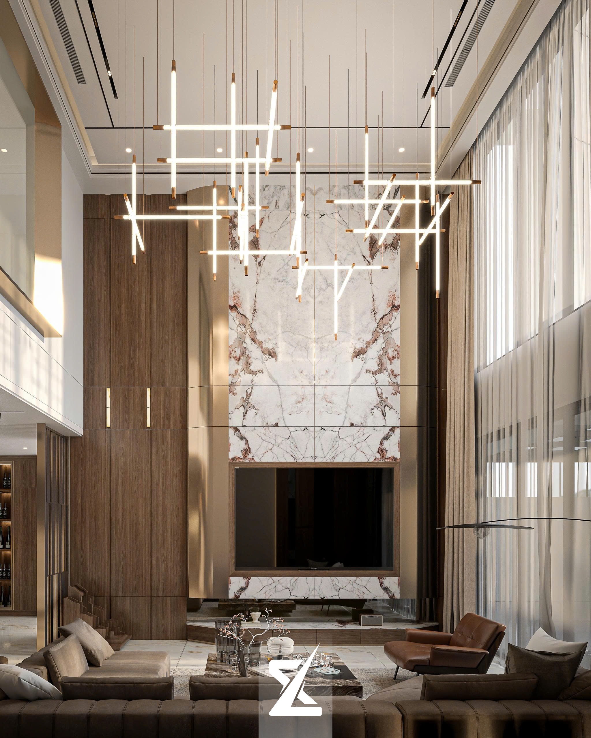 Phòng khách thông tầng đẳng cấp của The Lumina Villa