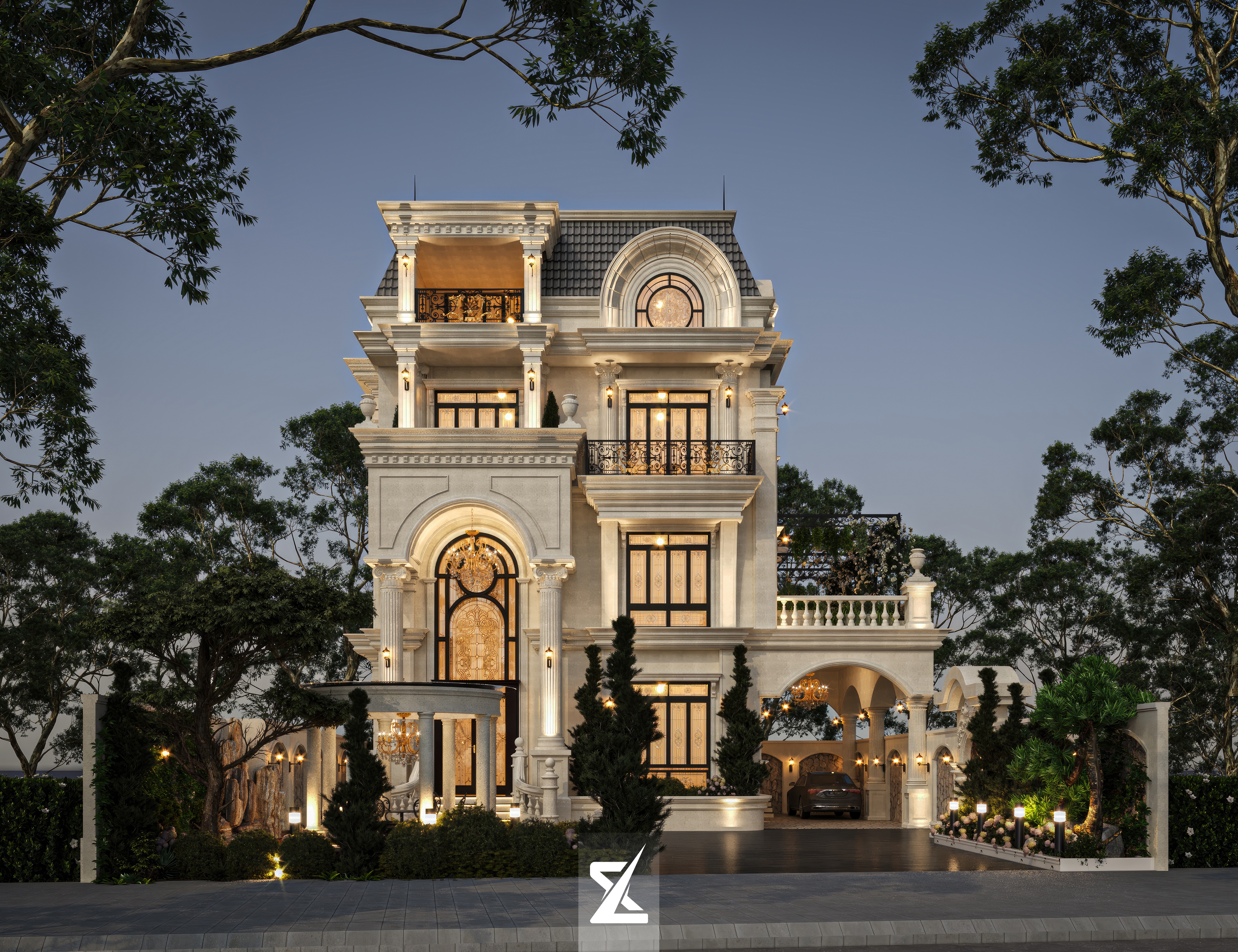 Góc nhìn kiến trúc ban ngày thanh thoát, sắc nét của Bạch Ngọc Villa