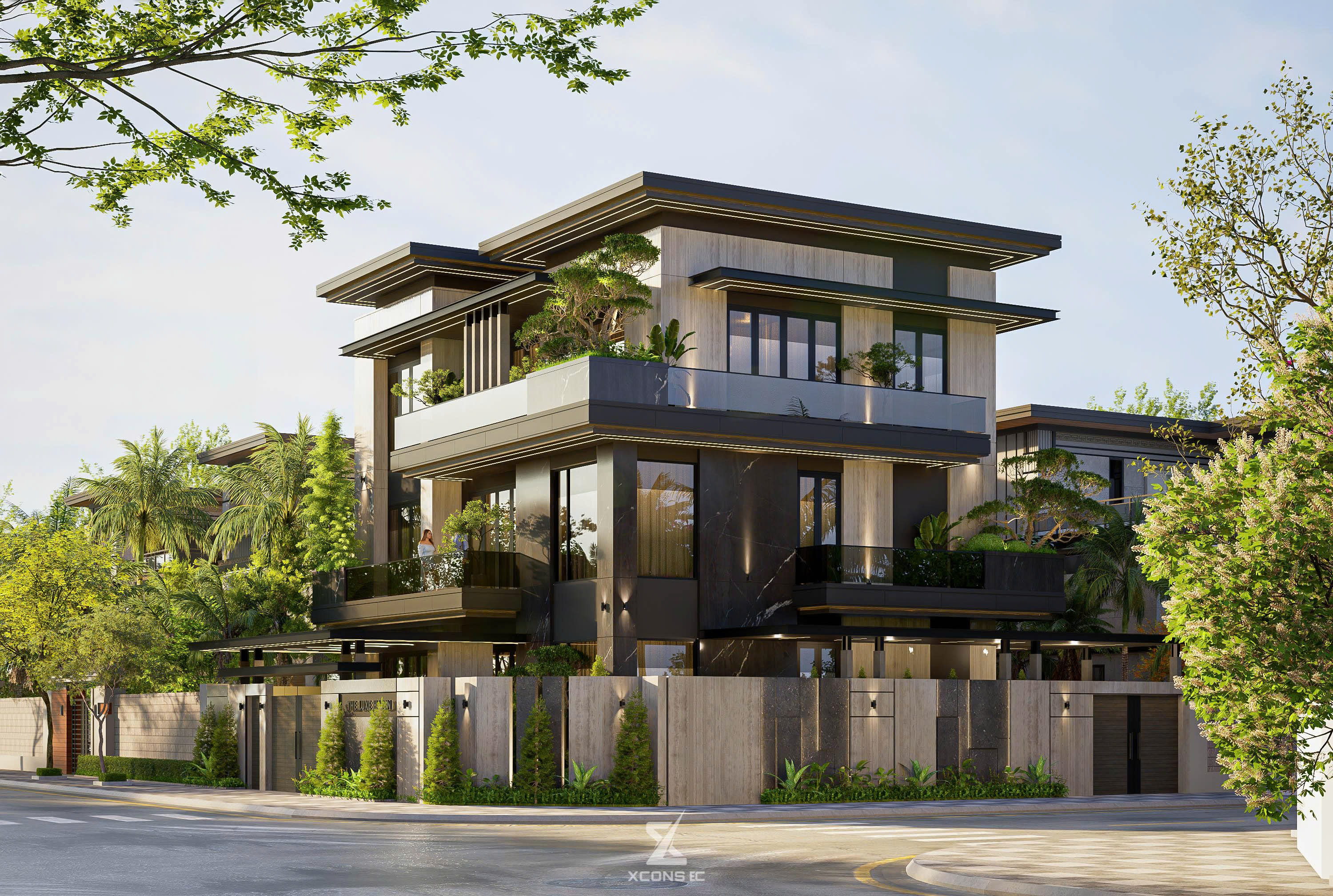 Góc nghiêng kiến trúc hiện đại bề thế của The Lux Haven Villa
