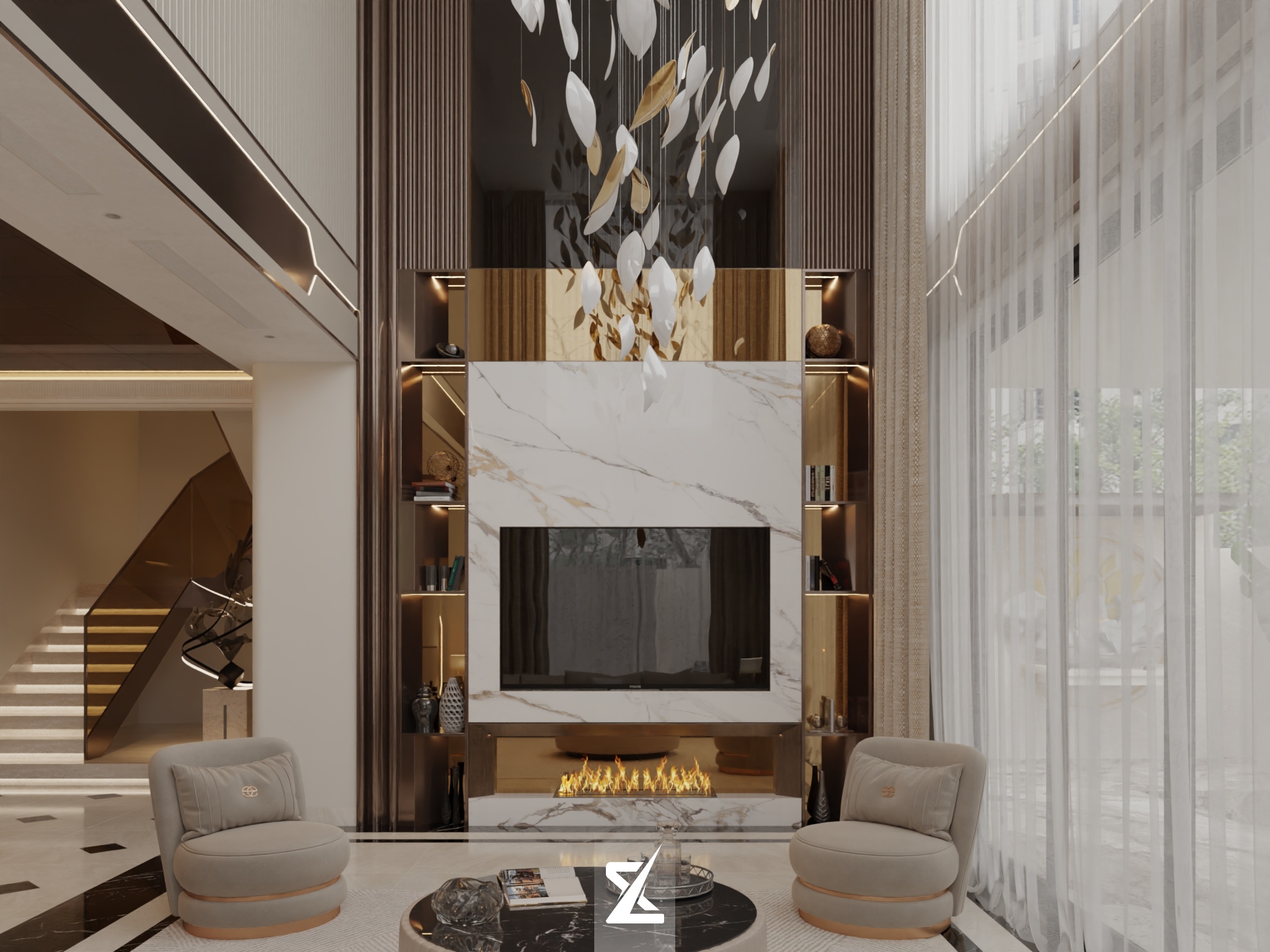 Phòng khách thông tầng lộng lẫy tại Bông House