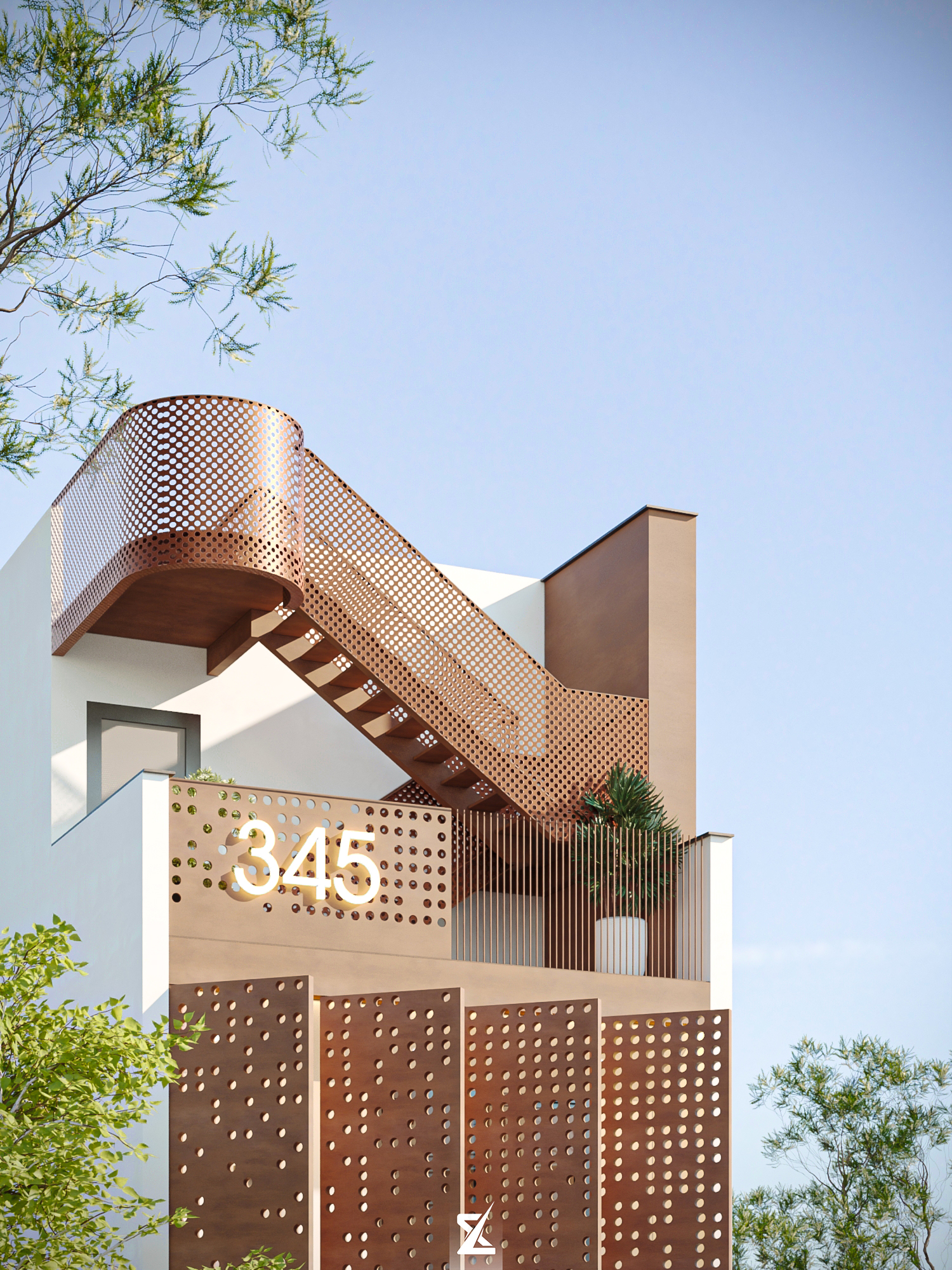 Đài quan sát trên cao với cầu thang xoắn ốc lộ thiên độc đáo trên tầng tum T House
