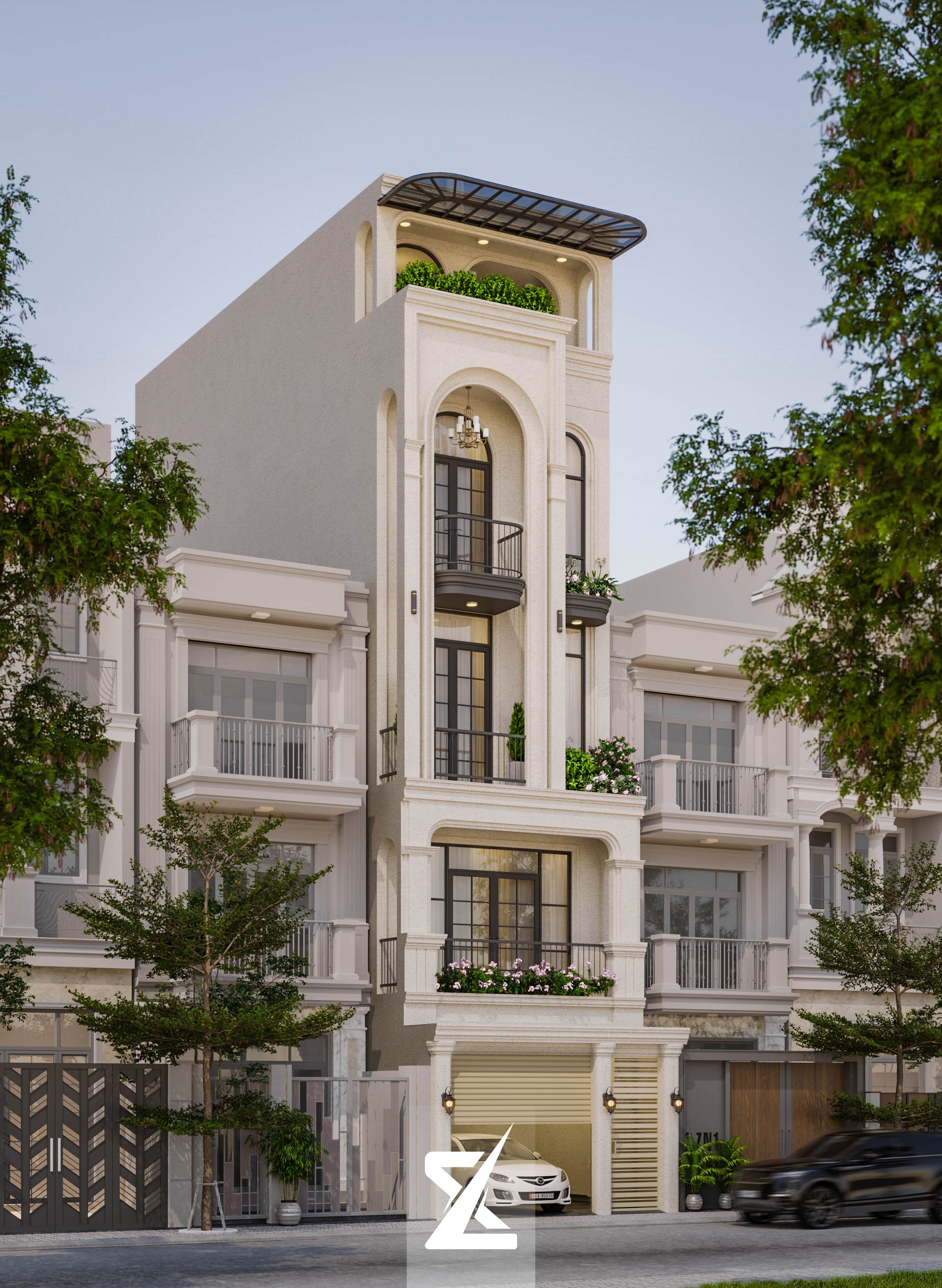 Toàn cảnh mặt tiền Elora Villa trong khu đô thị với kiến trúc vòm cong Tân cổ điển kết hợp Địa Trung Hải tuyệt đẹp