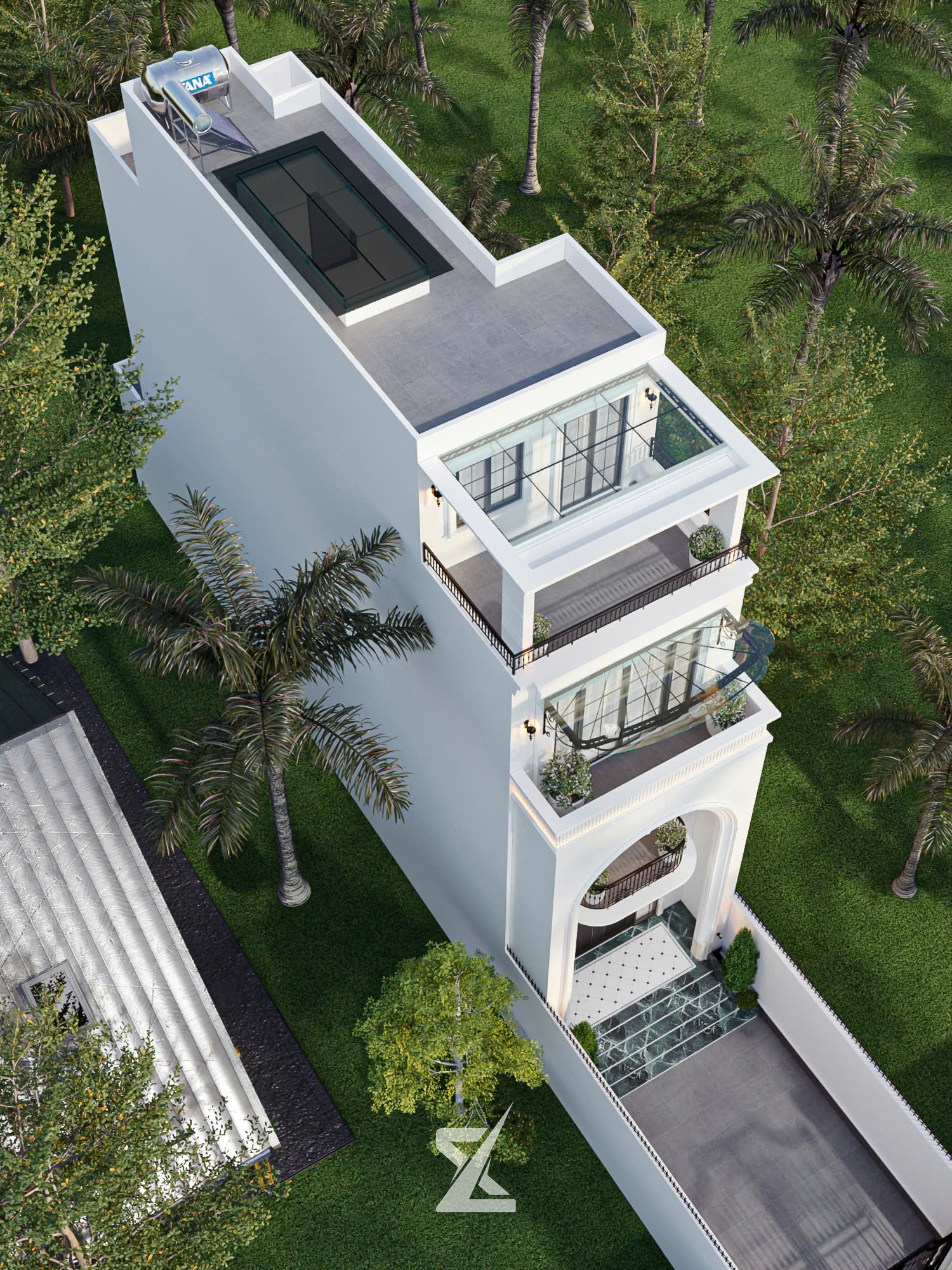 Phối cảnh chim bay toàn cảnh nhà phố THE ART HOUSE từ trên cao