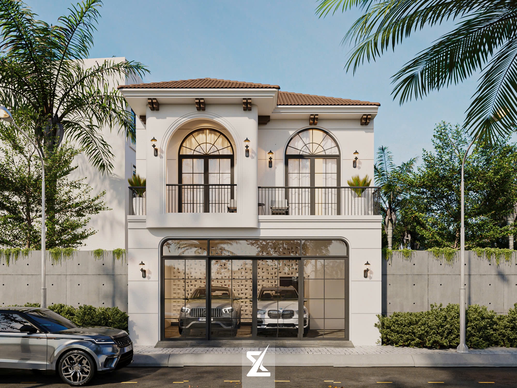 Phối cảnh mặt tiền biệt thự SOLÉA VILLA phong cách Địa Trung Hải ban ngày