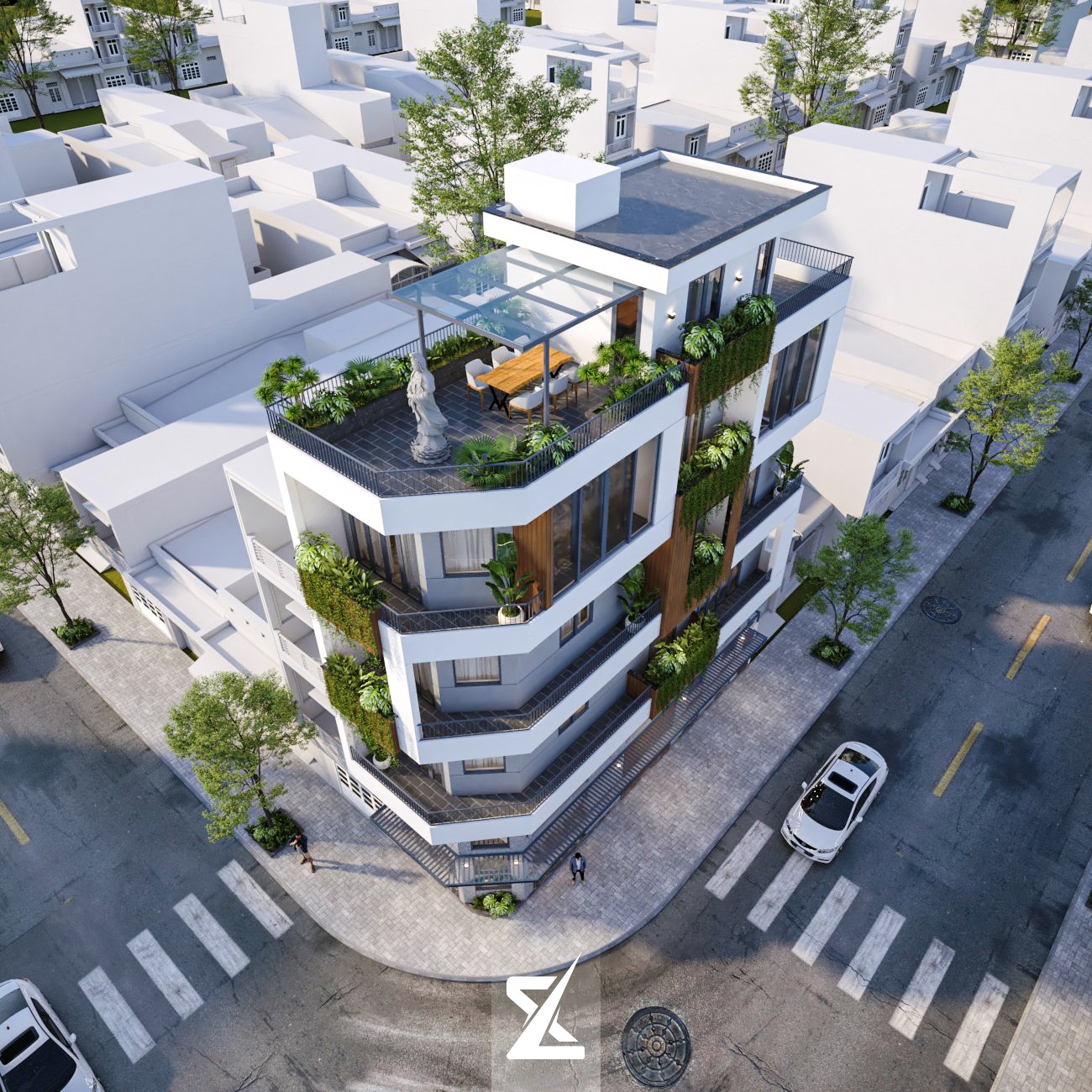 Toàn cảnh Sky Lounge sân thượng ngắm phố từ trên cao của VERDANT VILLA