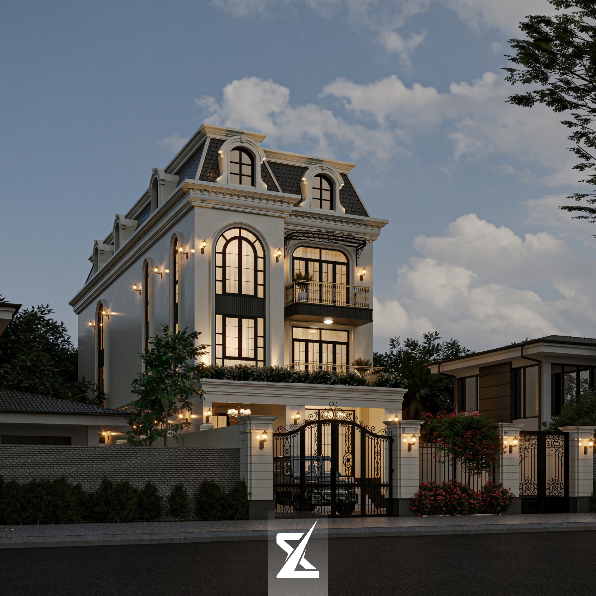 Biệt thự The Timeless Manor rực rỡ dưới ánh đèn đêm ấm cúng