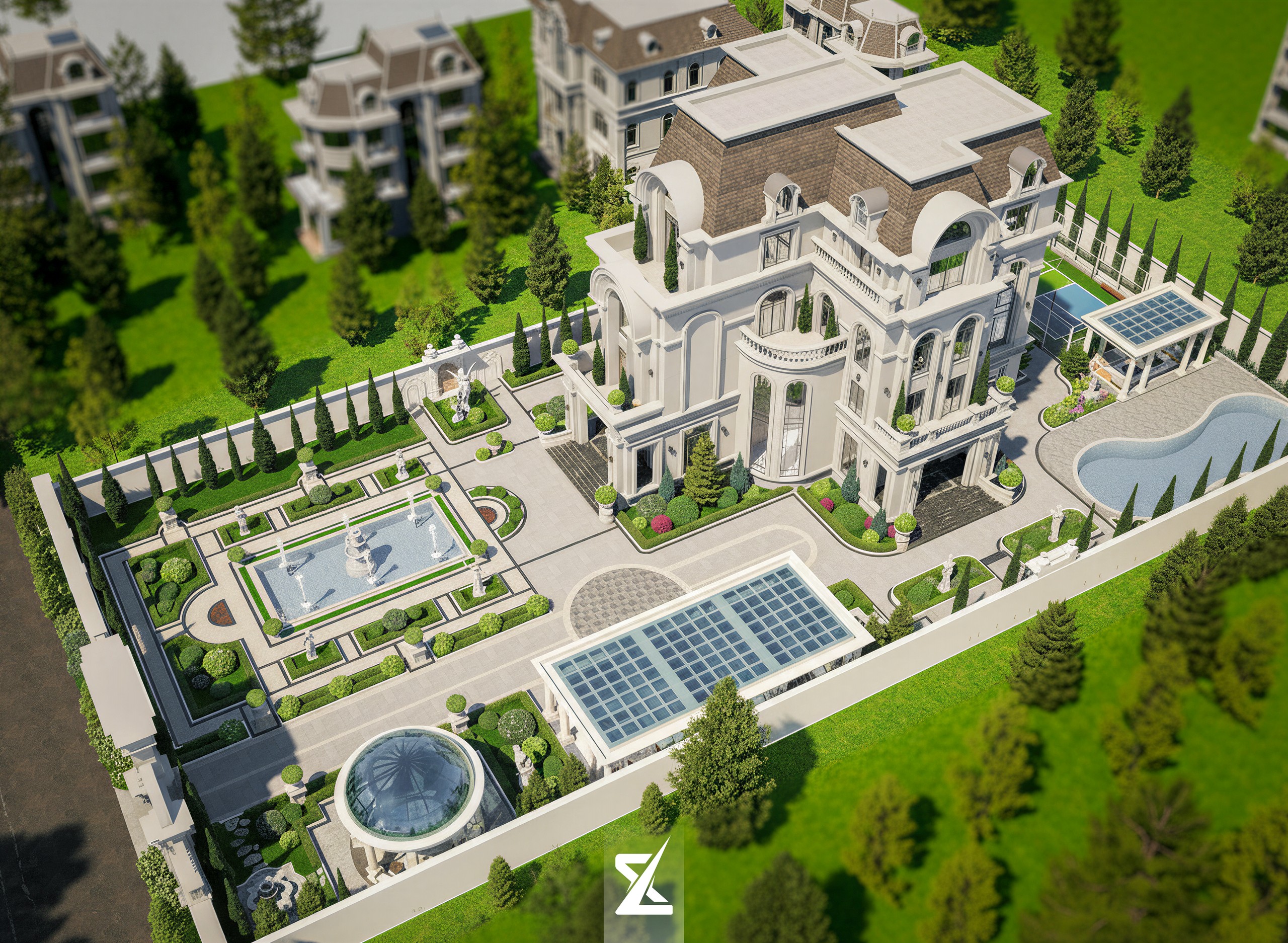 Toàn cảnh chim bay bao quát khuôn viên dinh thự hơn 2000m2 Maison Royale Villa