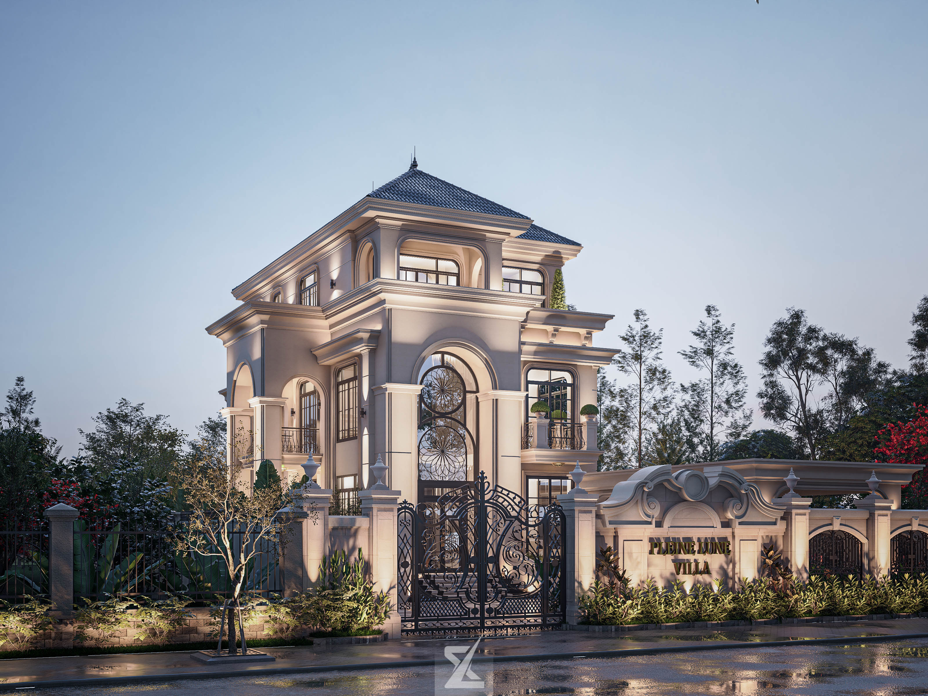 Vẻ đẹp lộng lẫy và kiêu sa của Pleine Lune Villa khi màn đêm buông xuống dưới ánh đèn kiến trúc ấm áp