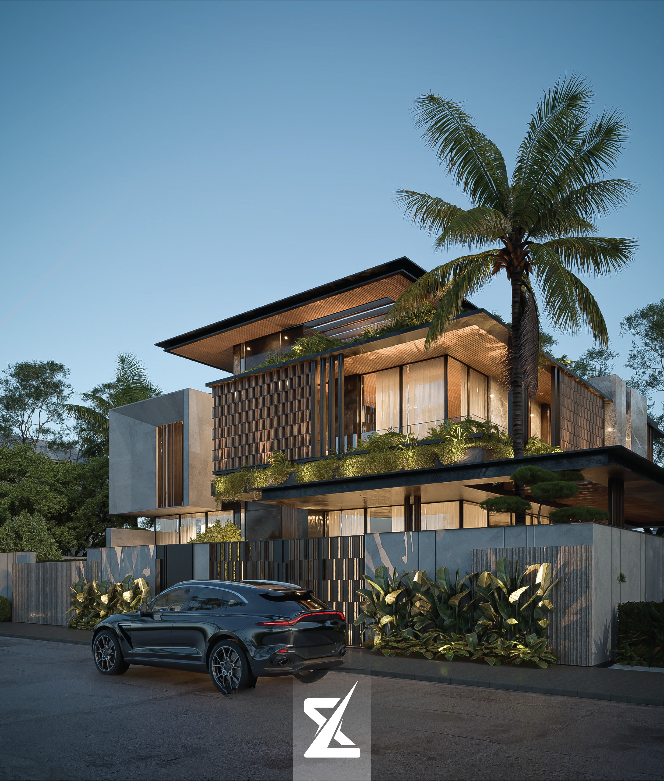 Vẻ đẹp lộng lẫy và ấm cúng của The Zenith Villa khi hoàng hôn buông xuống dưới ánh đèn hắt kiến trúc