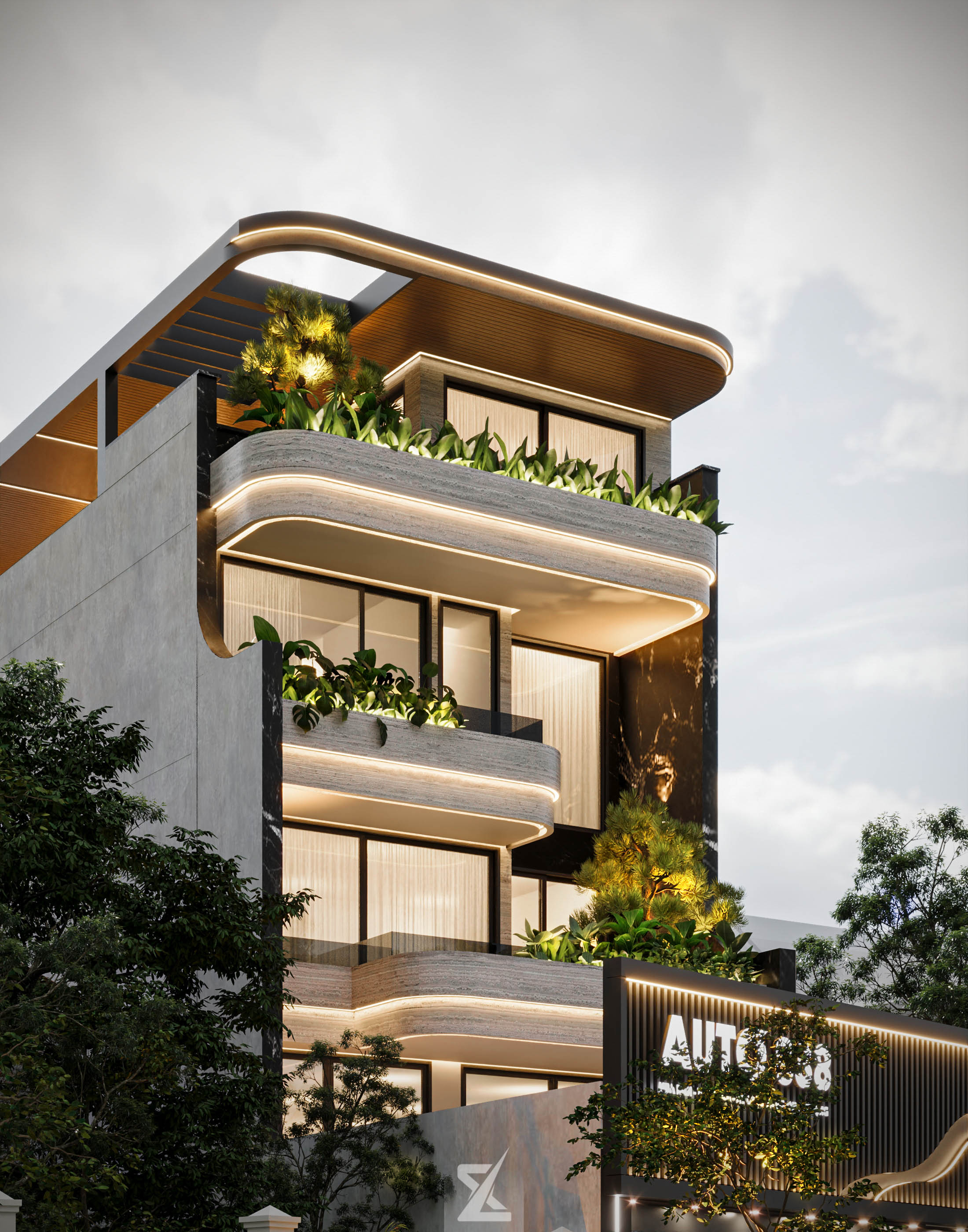 Vẻ đẹp lung linh nổi bật của showroom và khối nhà phố shophouse khi lên đèn về đêm