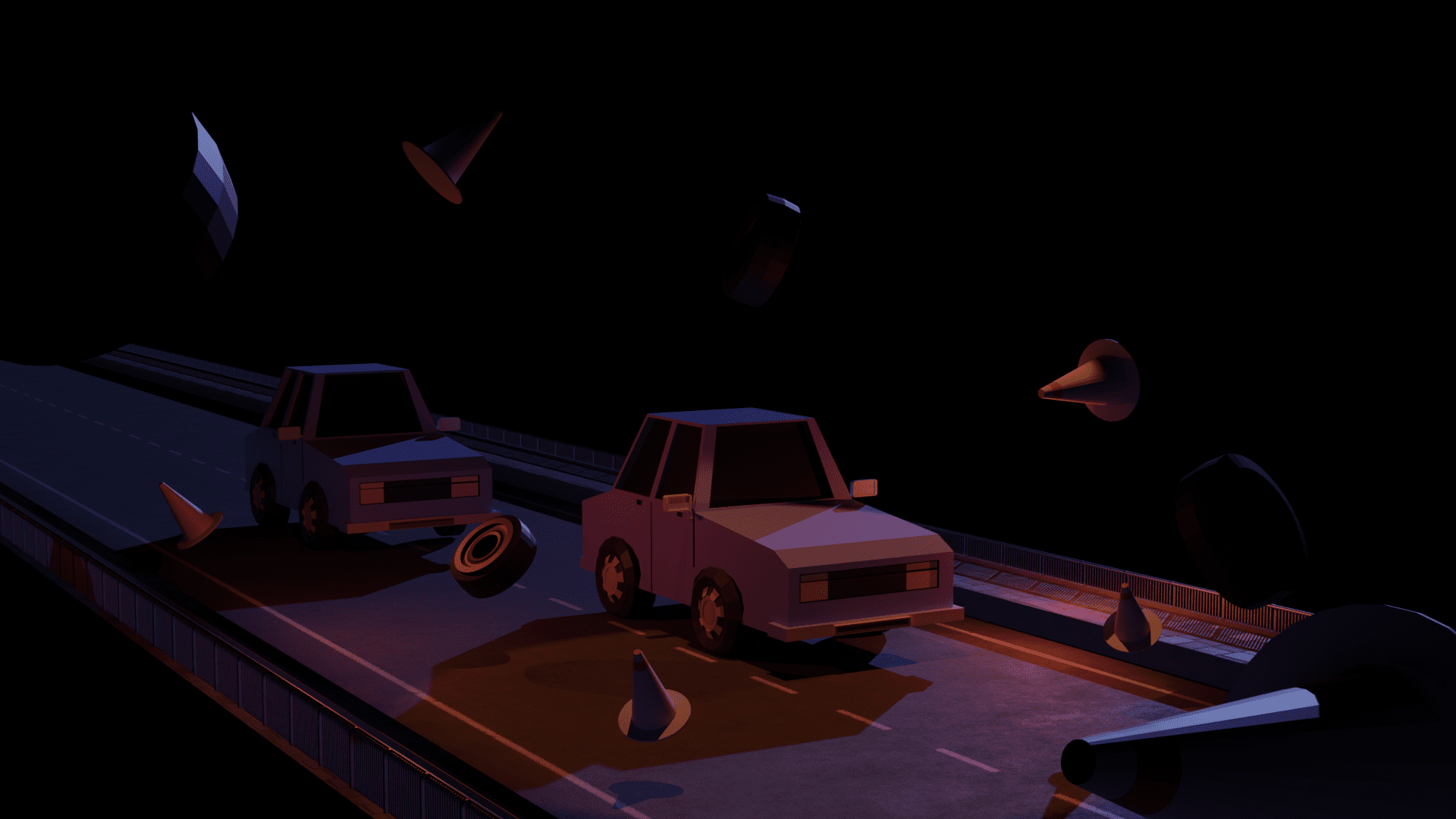 car's and traffic cone