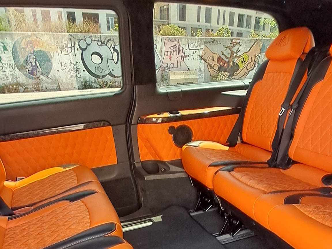 Close up of luxury leather seats of the Mercedes Maybach van