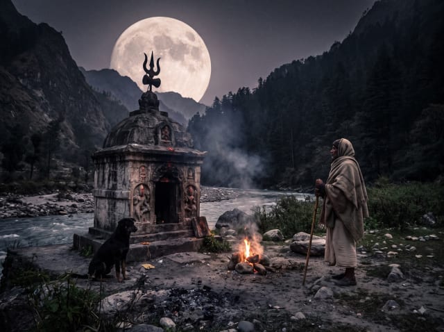 Dark pathway leading to a Bhairava shrine through dense forest