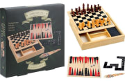 Brettspill 4 i 1: Sjakk, backgammon, domino og Mikado