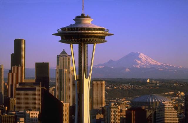 Space Needle and Mount Rainier - Seattle