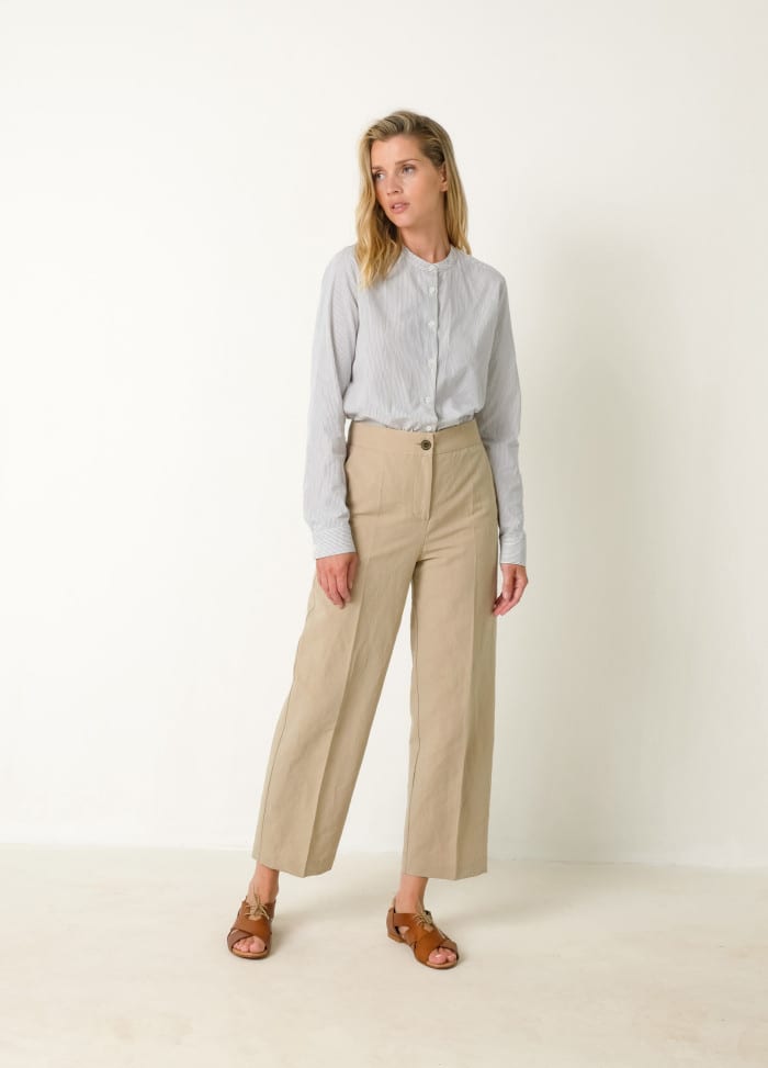 Collarless Basic Shirt thin stripes