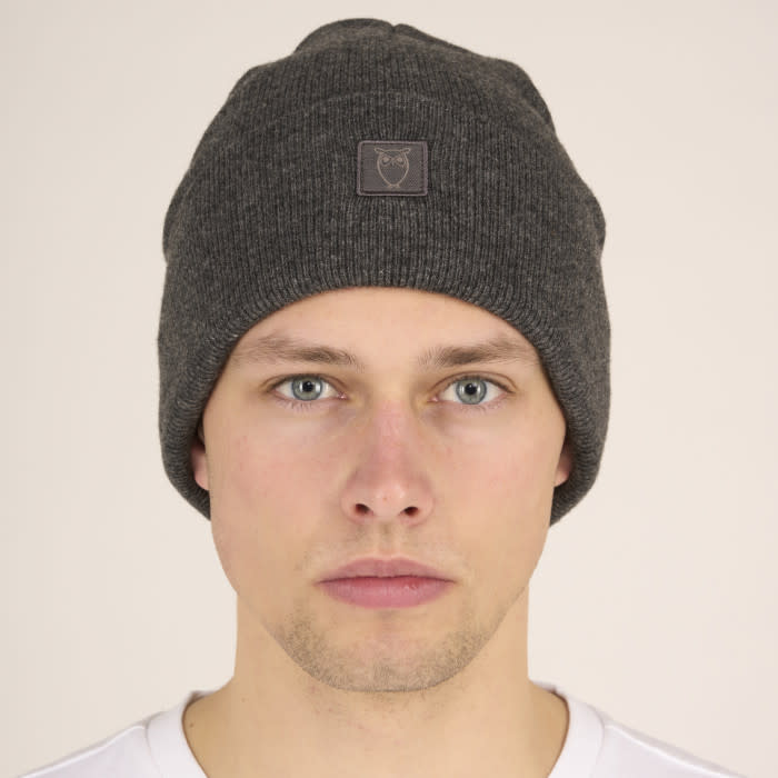 Double Layer Rib Wool Beanie dark grey melange