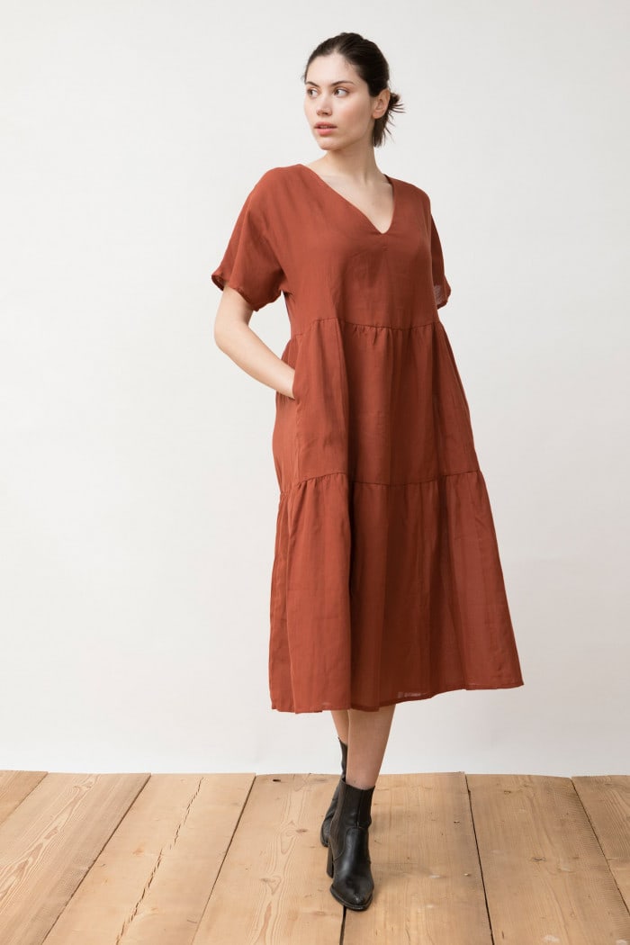 Handwoven VolantsDress Kamuki terracotta