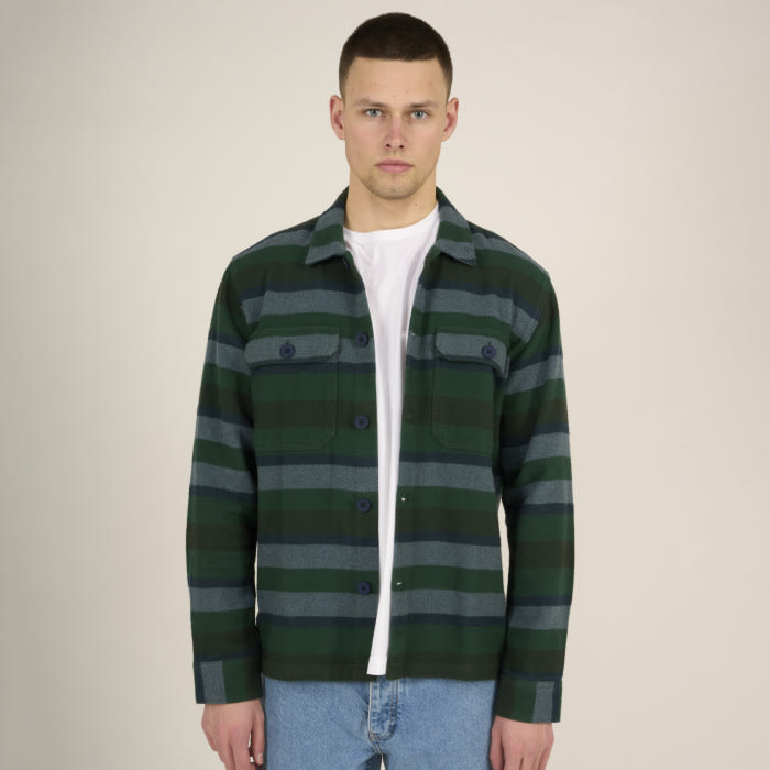 Heavy Flannel Striped Overshirt trekking green