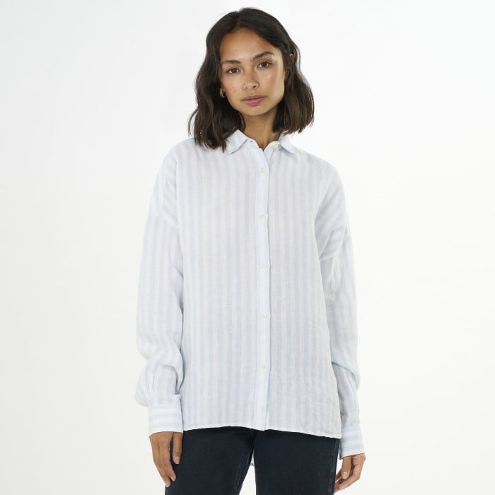 Linen Striped Loose A-Shape Shirt stripe