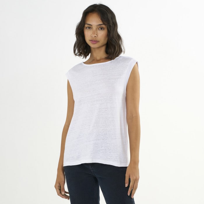 Loose Fold Up Linen T-Shirt bright white