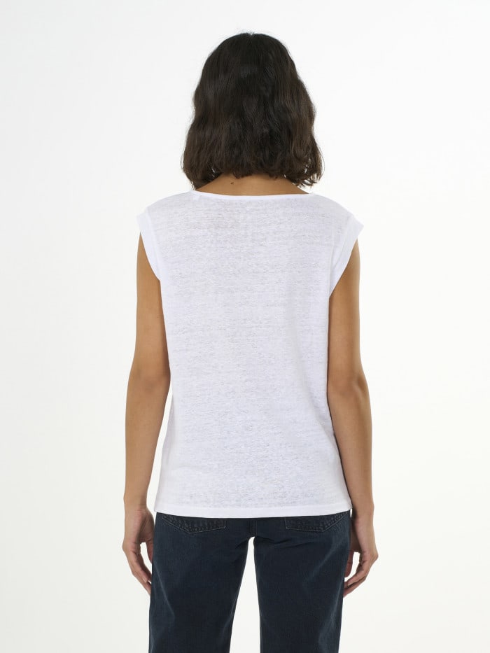 Loose Fold Up Linen T-Shirt bright white