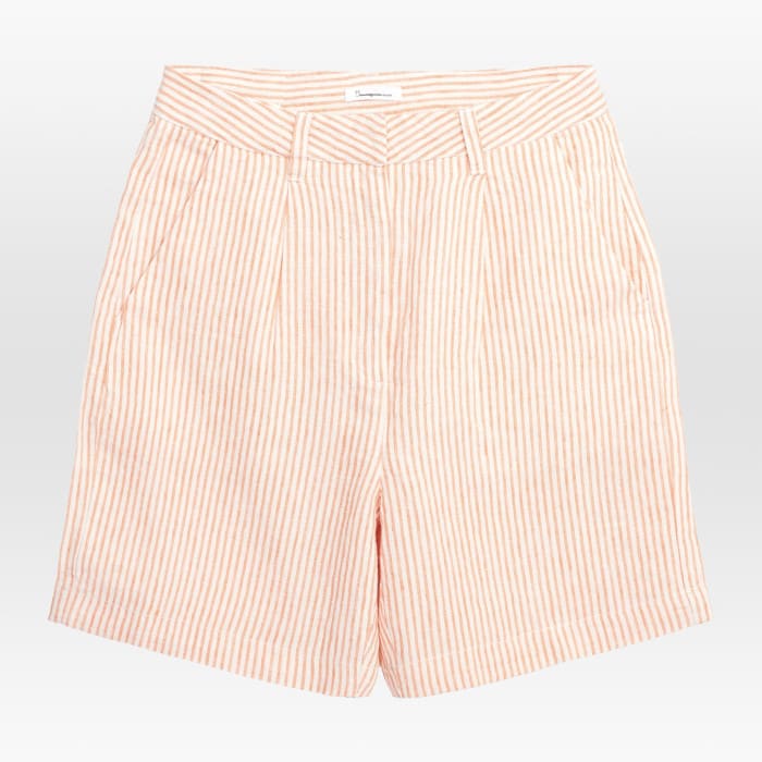 Posey Wide High-Rise Striped Linen Shorts orange