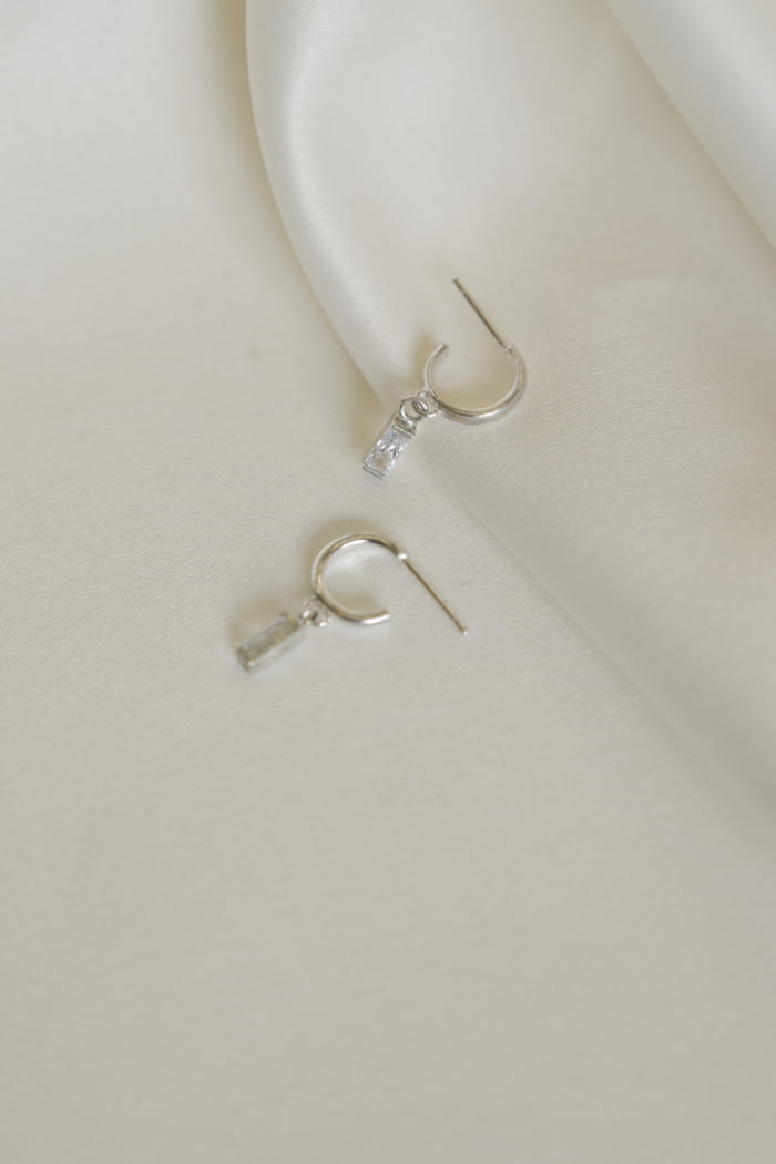 Rectangle Gemstone Hoop Earrings silver