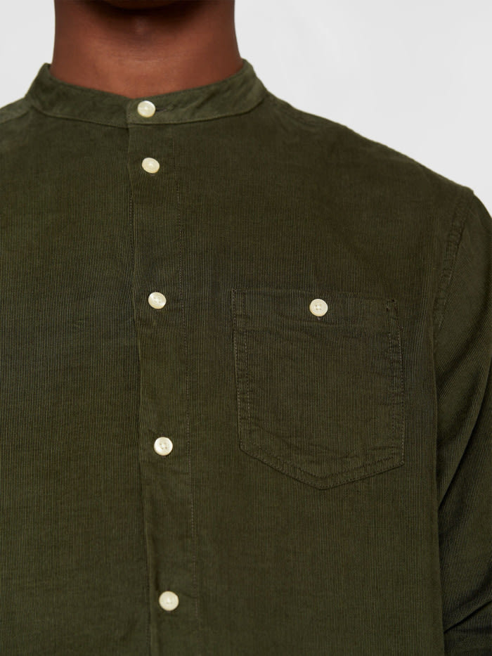 Regular Fit Corduroy Stand Collar Shirt forrest green