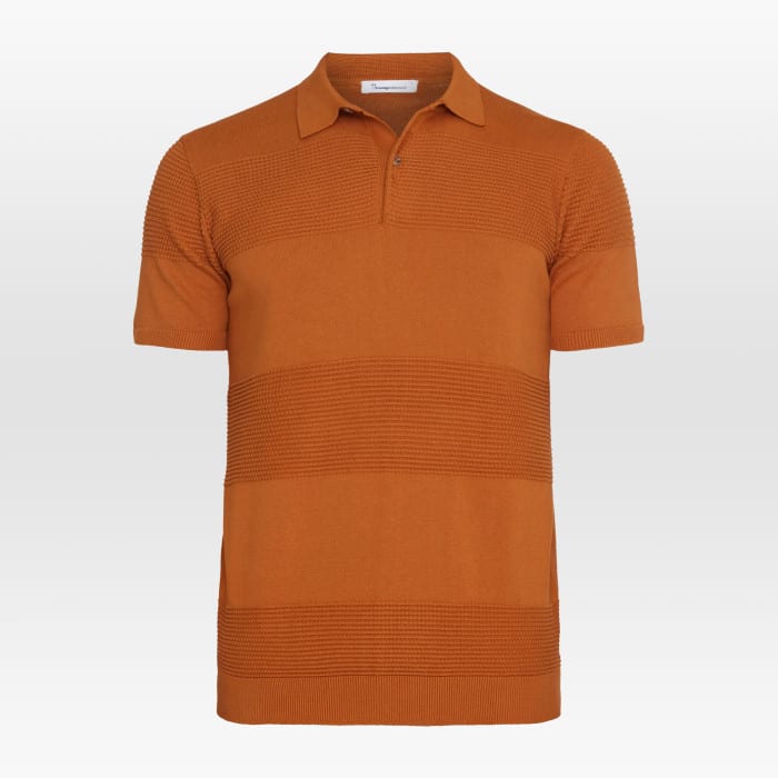 Regular Pattern Knitted Short Sleeved Polo leather brown