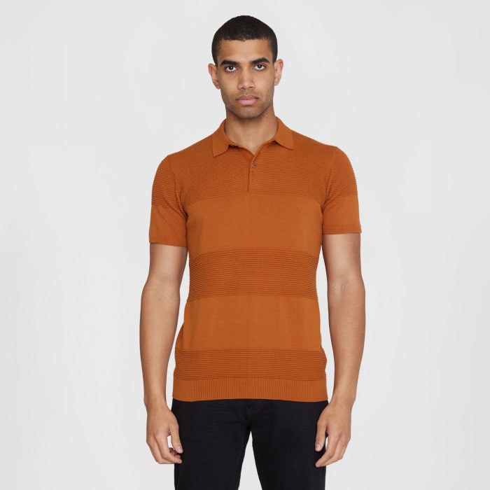 Regular Pattern Knitted Short Sleeved Polo leather brown