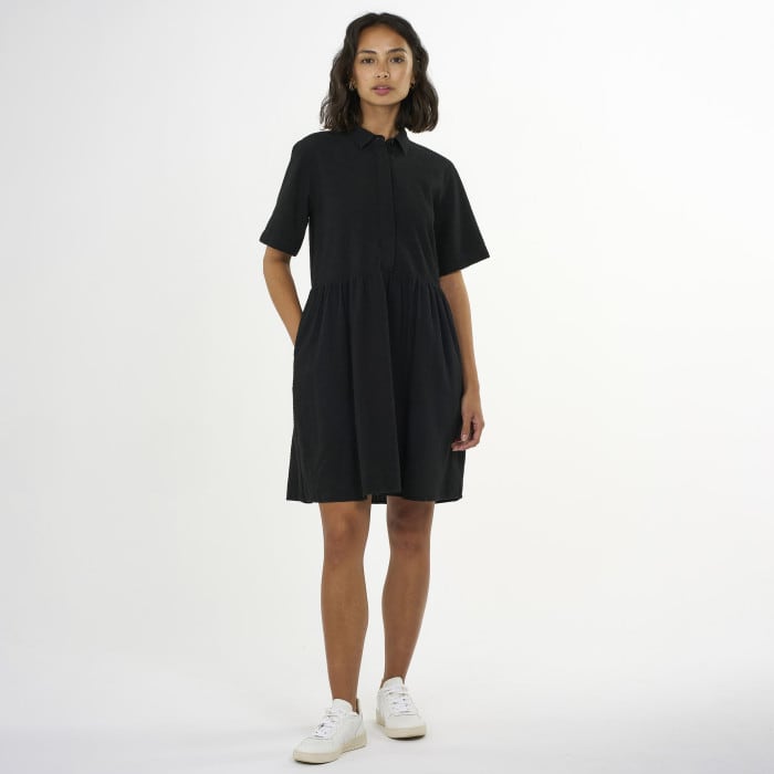 Seersucker Short Shirt Dress black jet