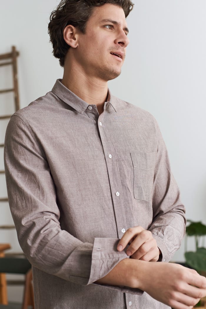 Simon Shirt eco oxford striped wine